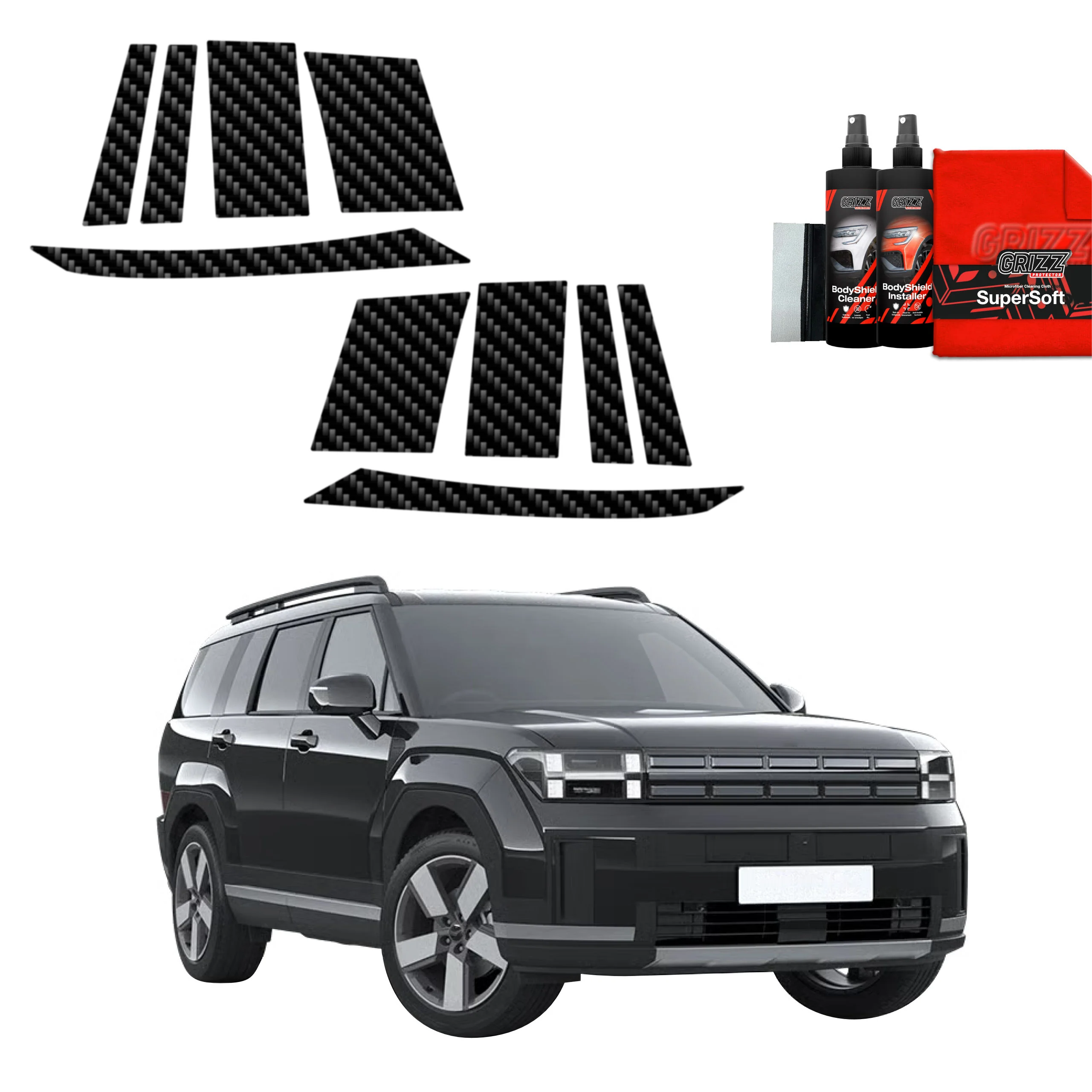 10in1 Kohlenstoff Schutzfolie Grizz Protector für A-B-C-Säule - Hyundai Santa Fe (2023-2025)