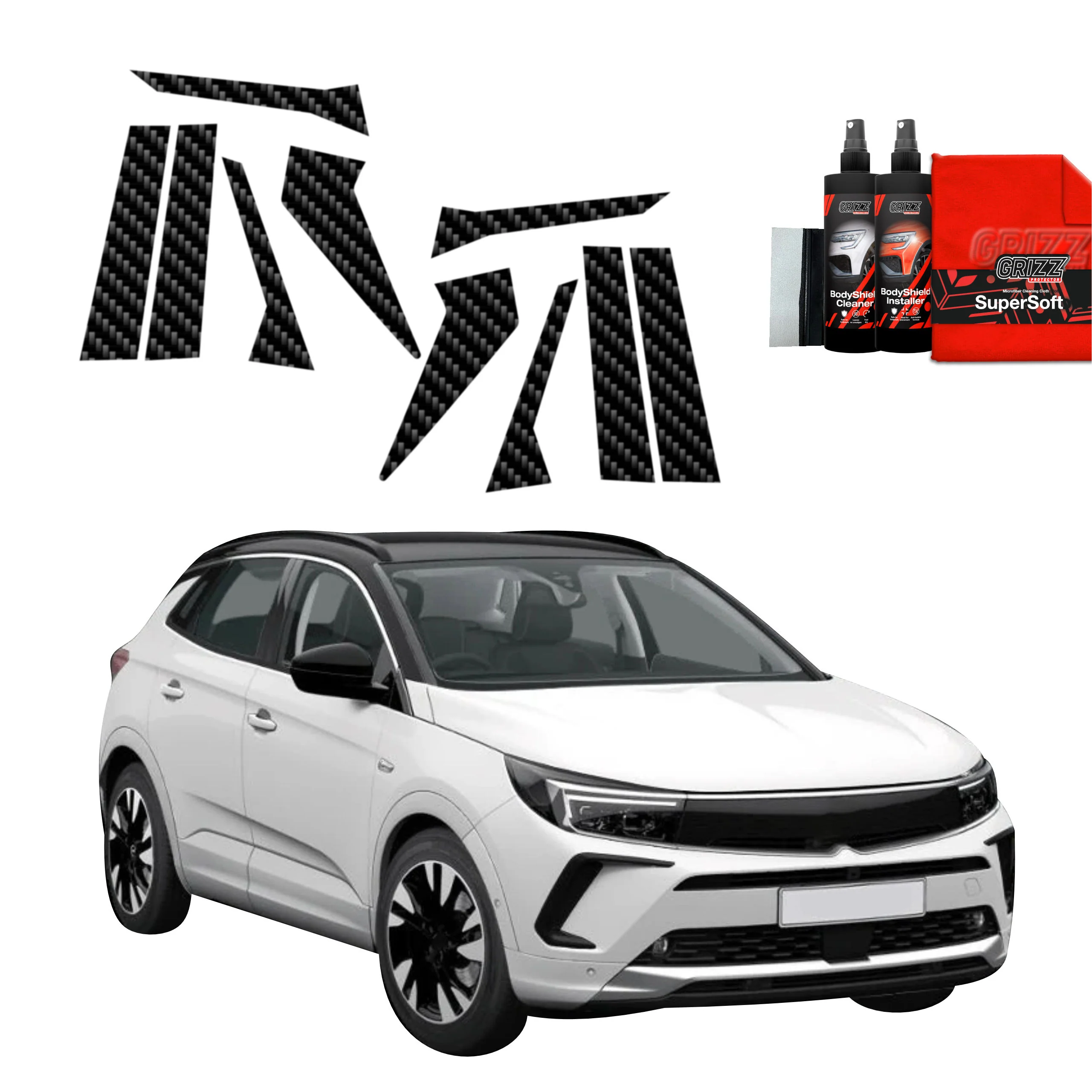 10in1 Kohlenstoff Schutzfolie Grizz Protector für B-C-Säule - Opel Grandland (2021-2024)