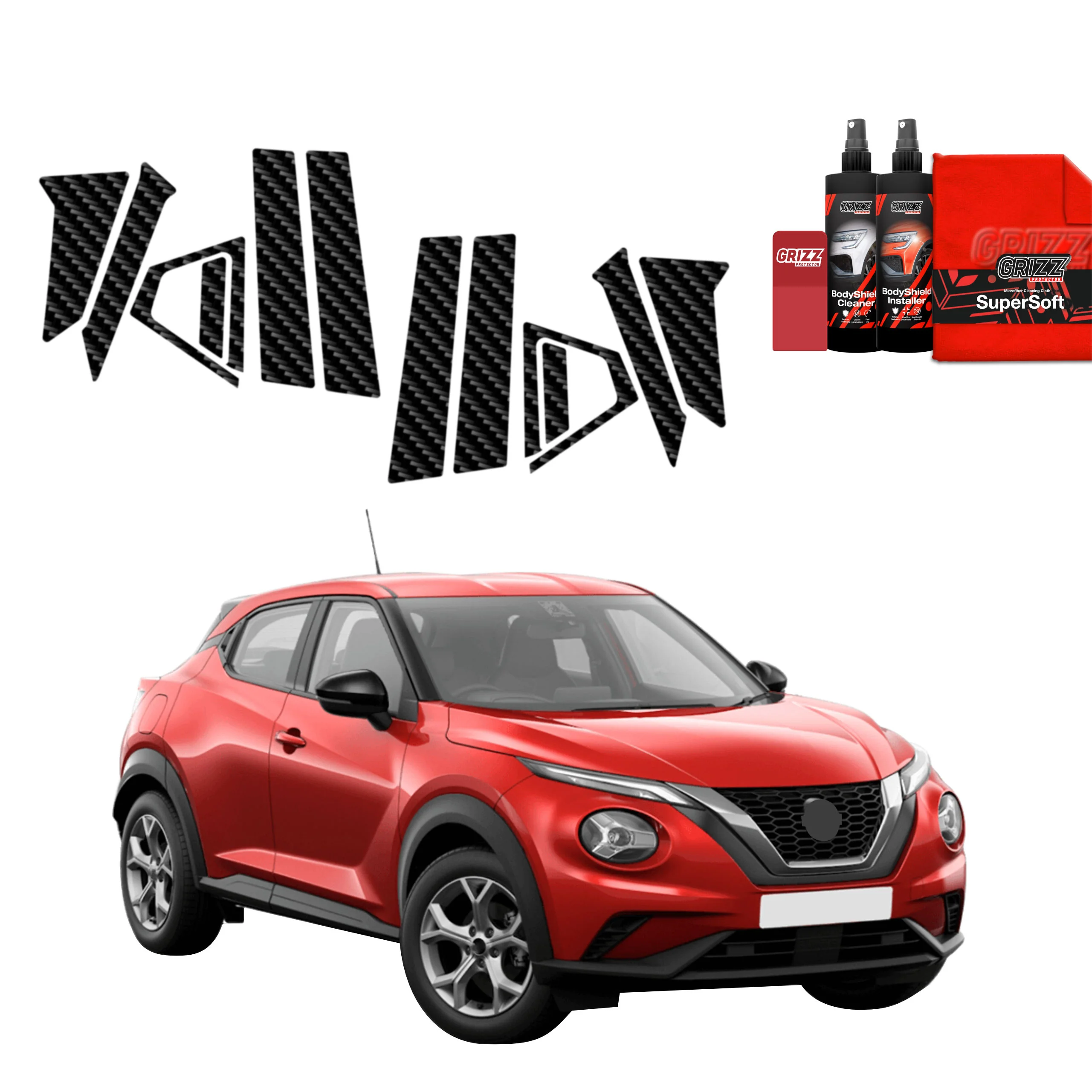 10in1 Kohlenstoff Schutzfolie Grizz Protector für B-Säule - Nissan Juke Facelift (2024-2025)