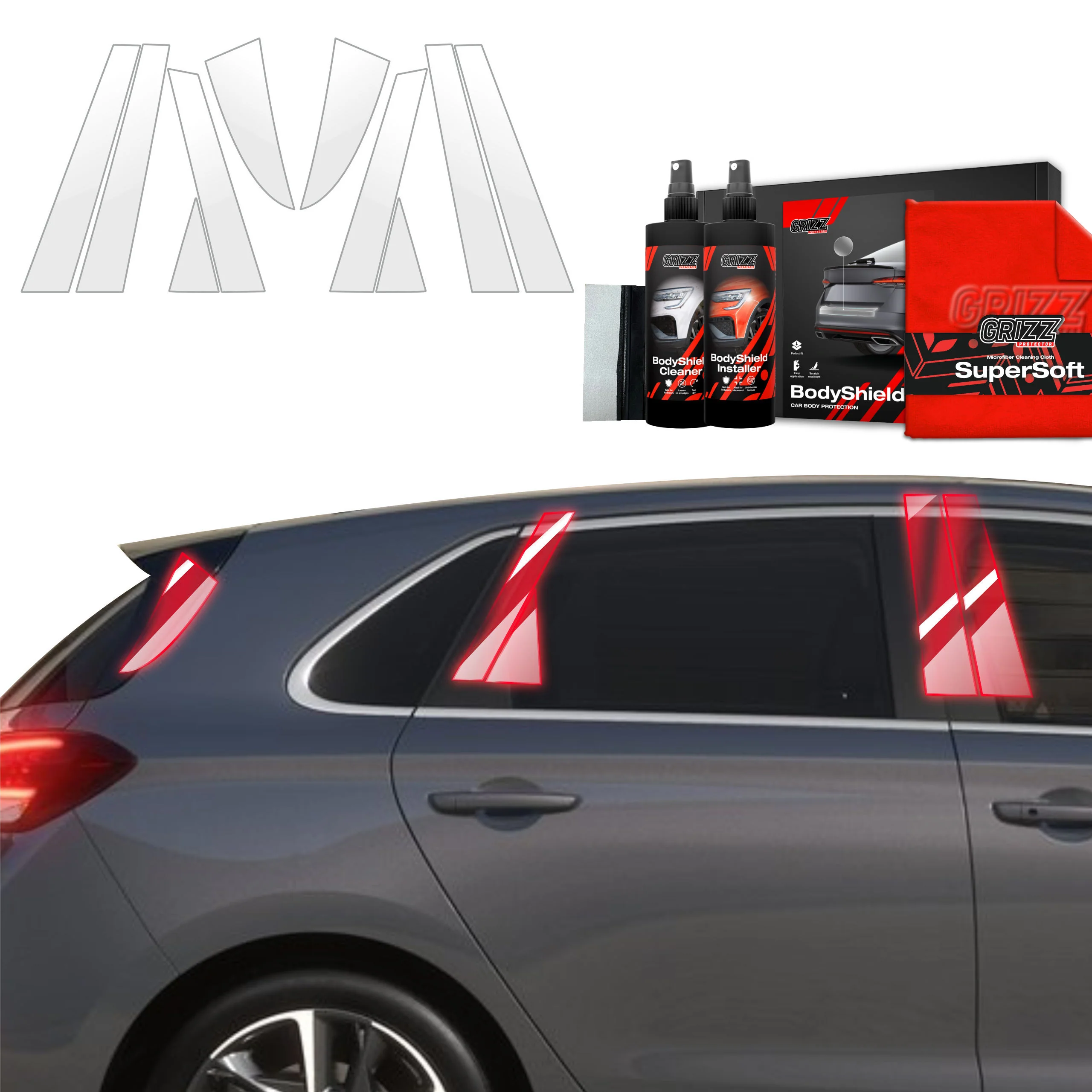 10in1 Schutzfolie Grizz Protector für B-C-Säule - Hyundai i30 Hatchback (2020-2025)