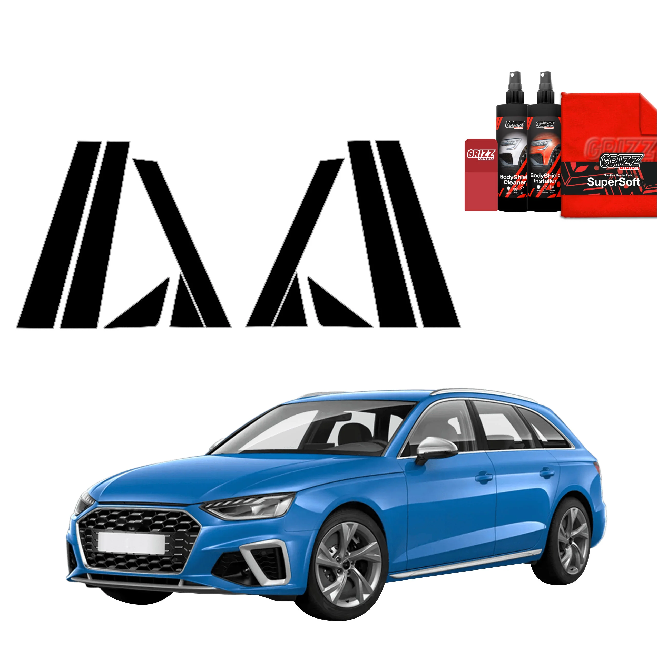 10in1 Schwarze Grizz Protector schutzfolie für A-B-C-Säule - Audi A4 Avant (2019-2024)