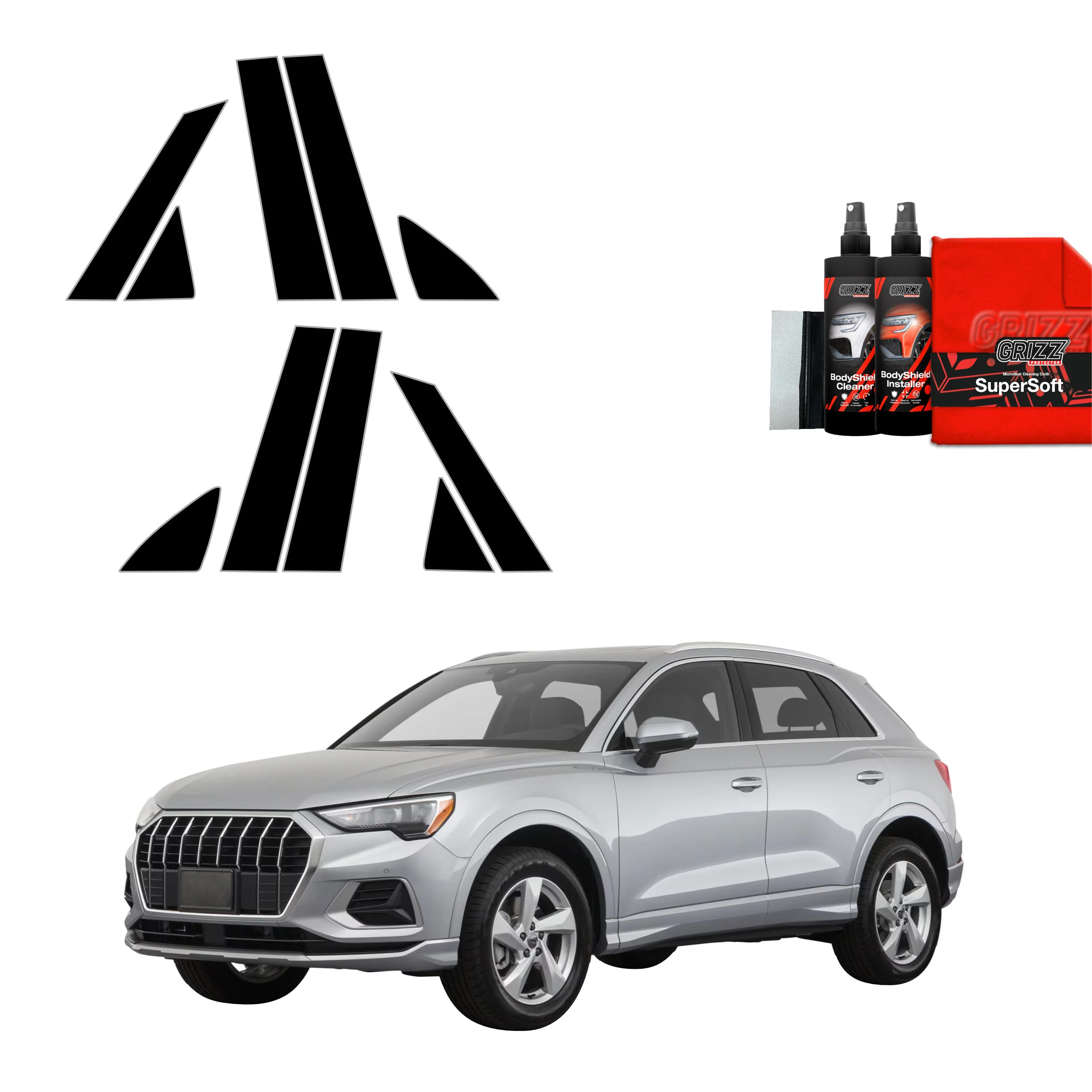 10in1 Schwarze Grizz Protector schutzfolie für A-B-C-Säule - Audi Q3 Sportback (2018-2025)