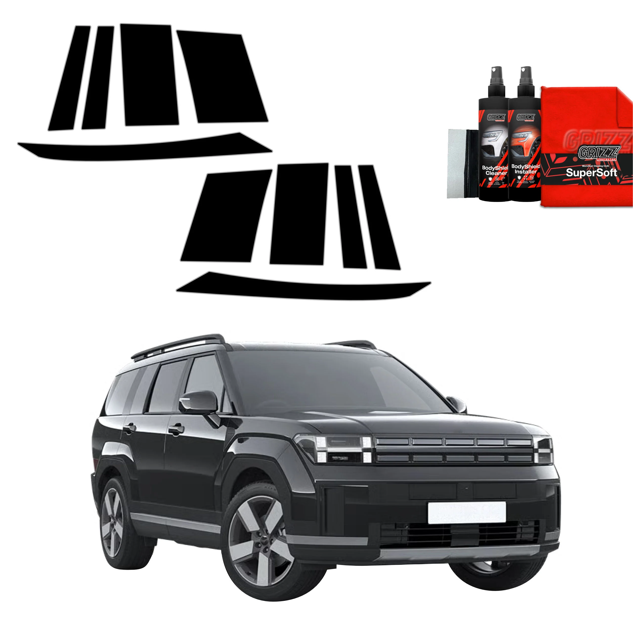 10in1 Schwarze Grizz Protector schutzfolie für A-B-C-Säule - Hyundai Santa Fe (2023-2025)