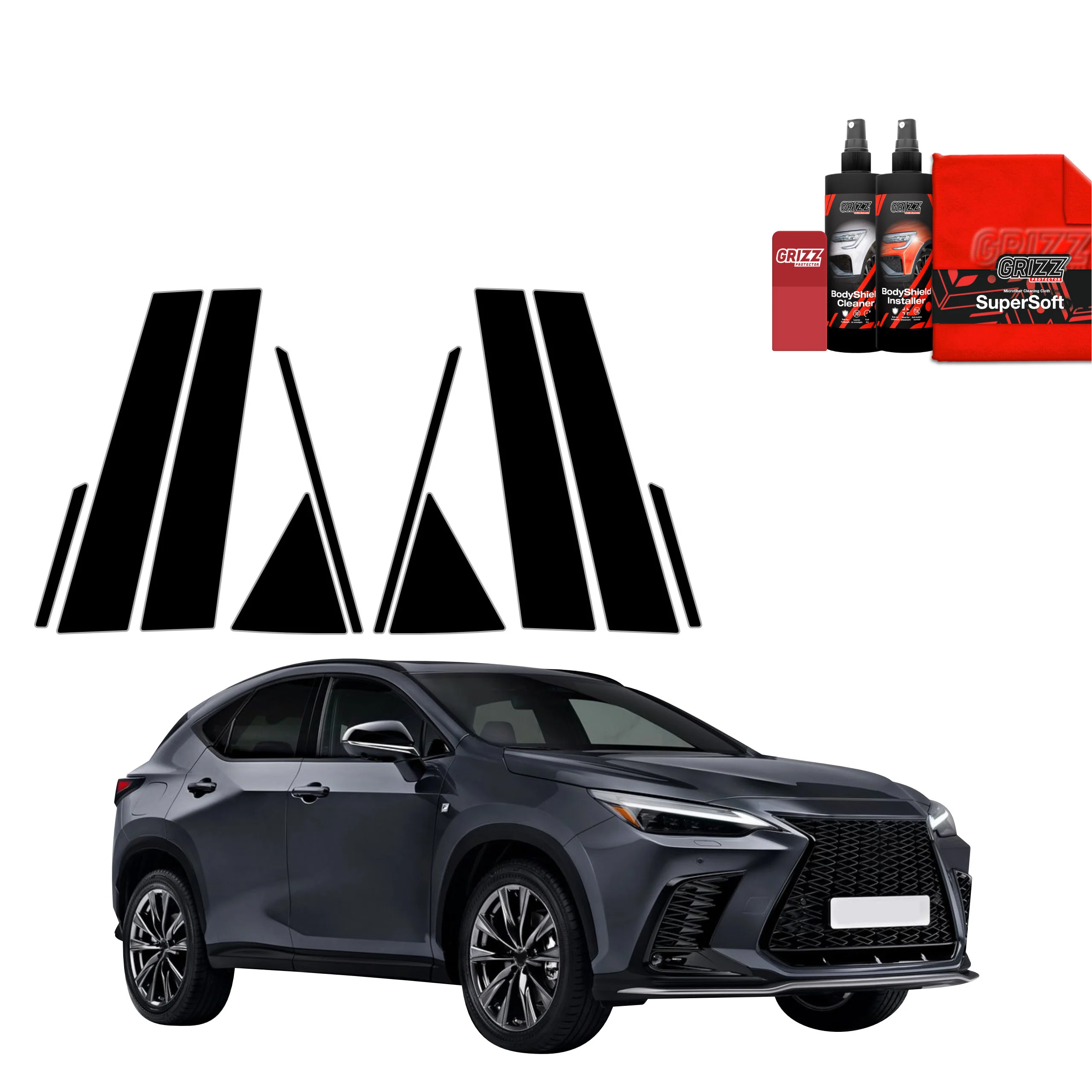 10in1 Schwarze Grizz Protector schutzfolie für A-B-C-Säule - Lexus NX 350h (2021-2023)