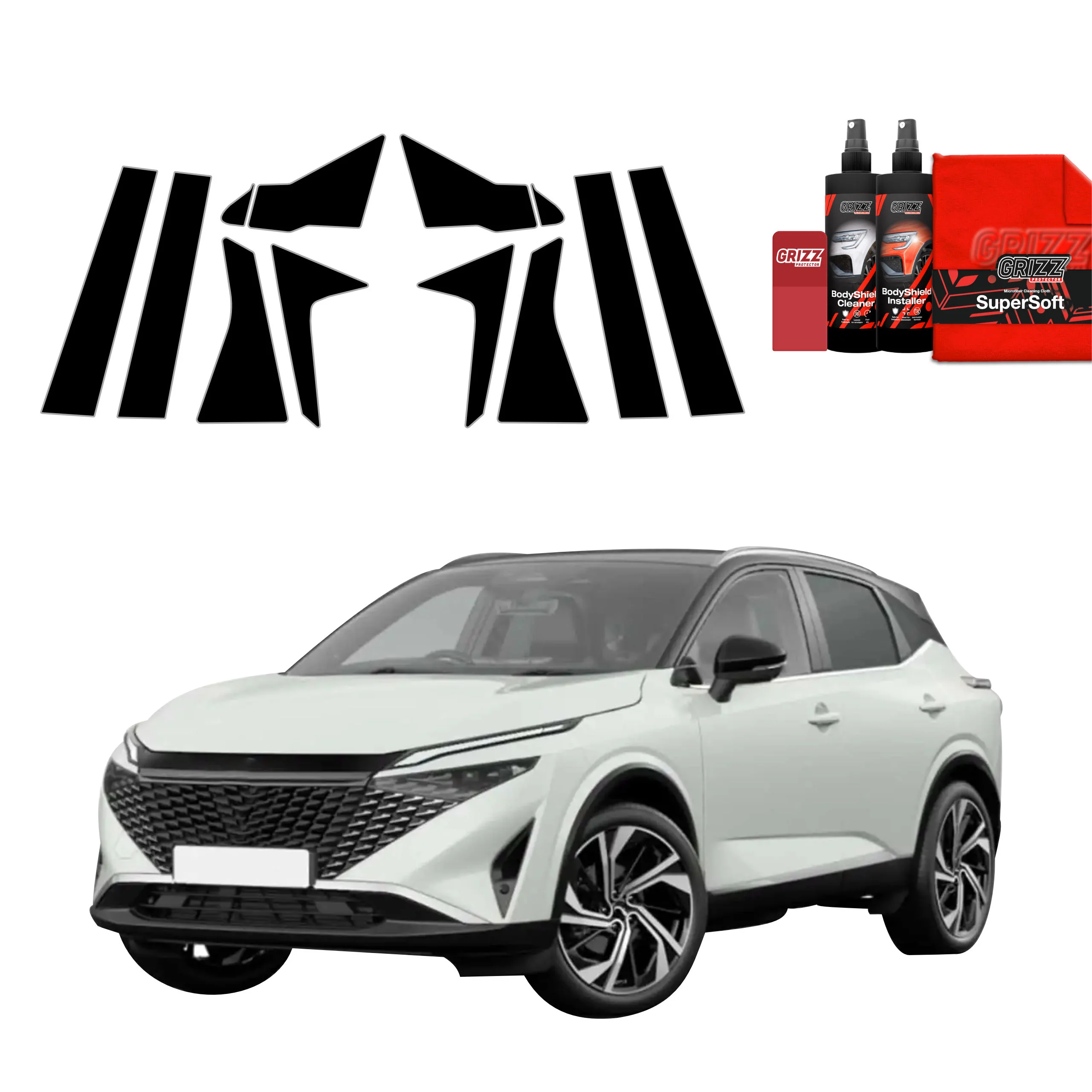 10in1 Schwarze Grizz Protector schutzfolie für A-B-C-Säule - Nissan Qashqai 3 Facelift (2024-2025)