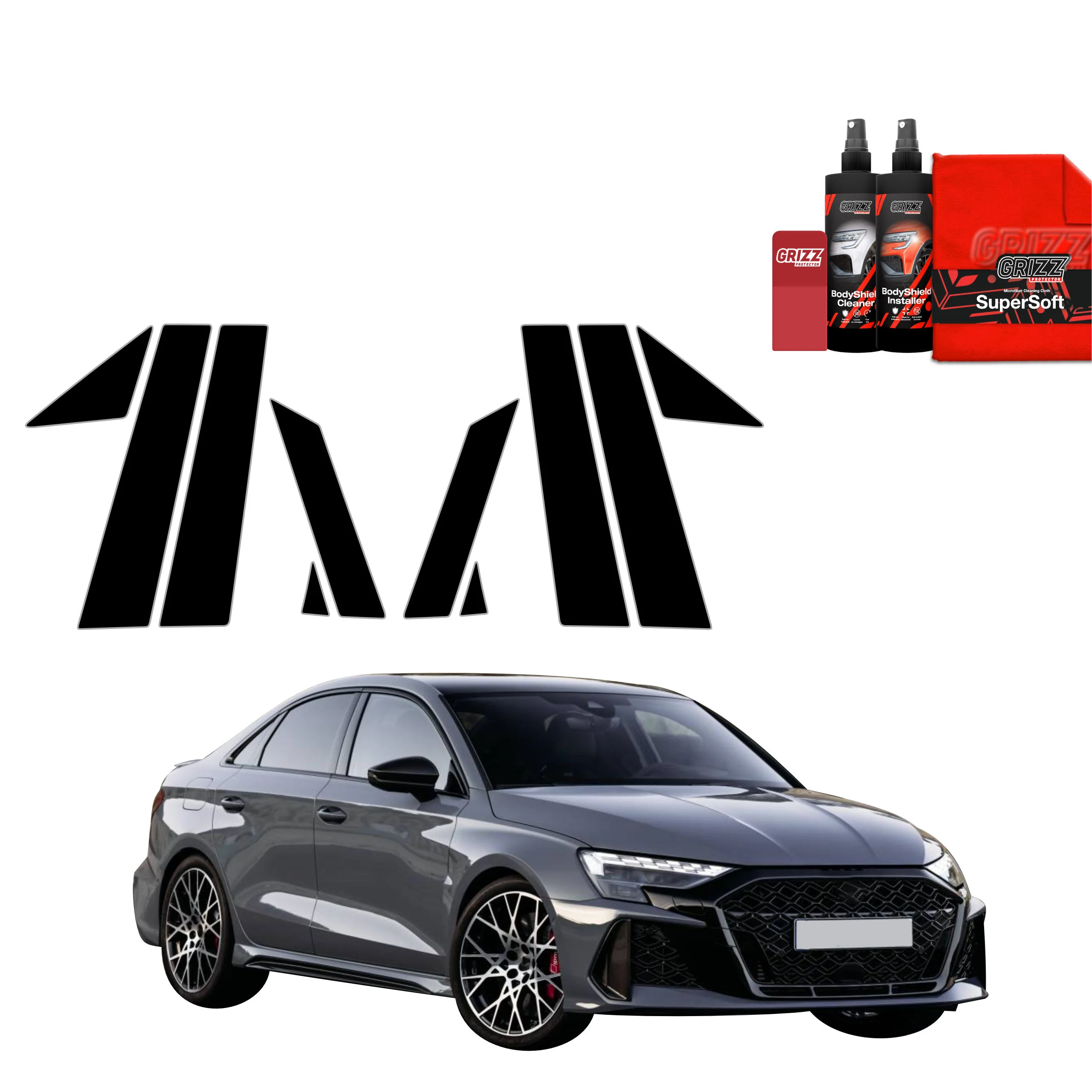 10in1 Schwarze Grizz Protector schutzfolie für B-C-Säule - Audi RS3 (2025)