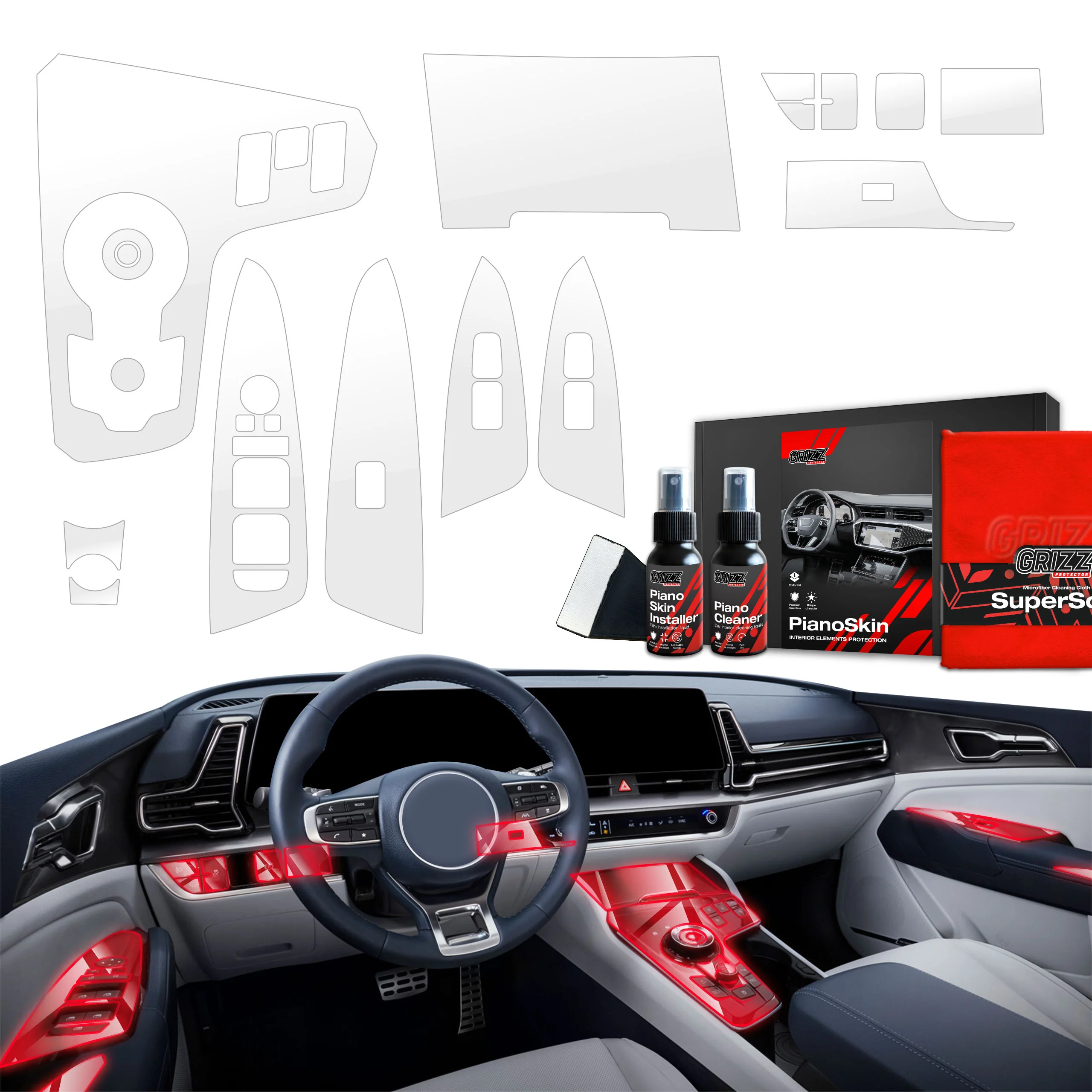 11in1 Schutzfolien Grizz Protector für Mittelkonsole & Armaturenbrett - Kia Sportage 5 (2021-2024) Glanz