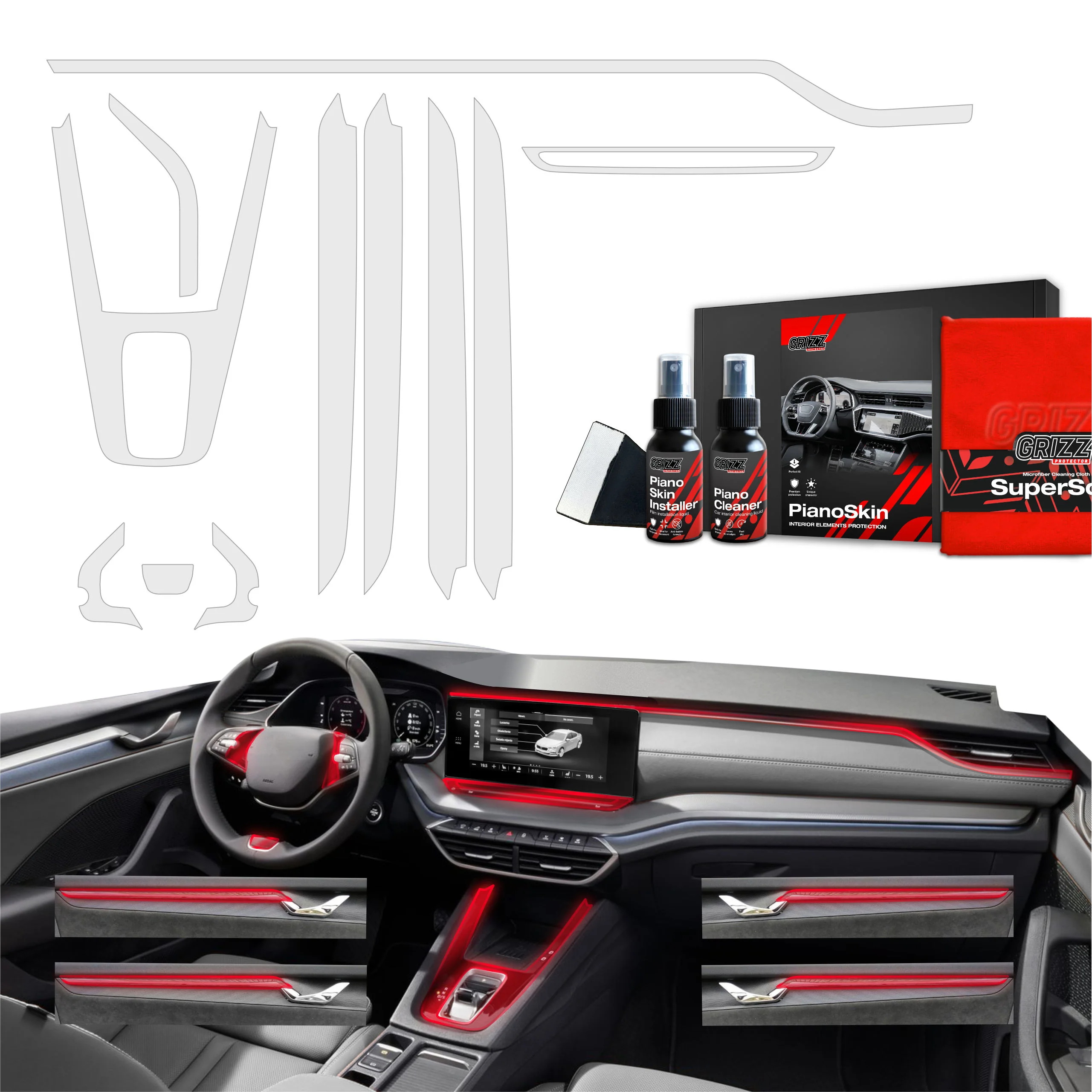 11in1 Schutzfolien Grizz Protector für Mittelkonsole & Armaturenbrett - Skoda Octavia 4 10" Facelift (2024-2025) Matt