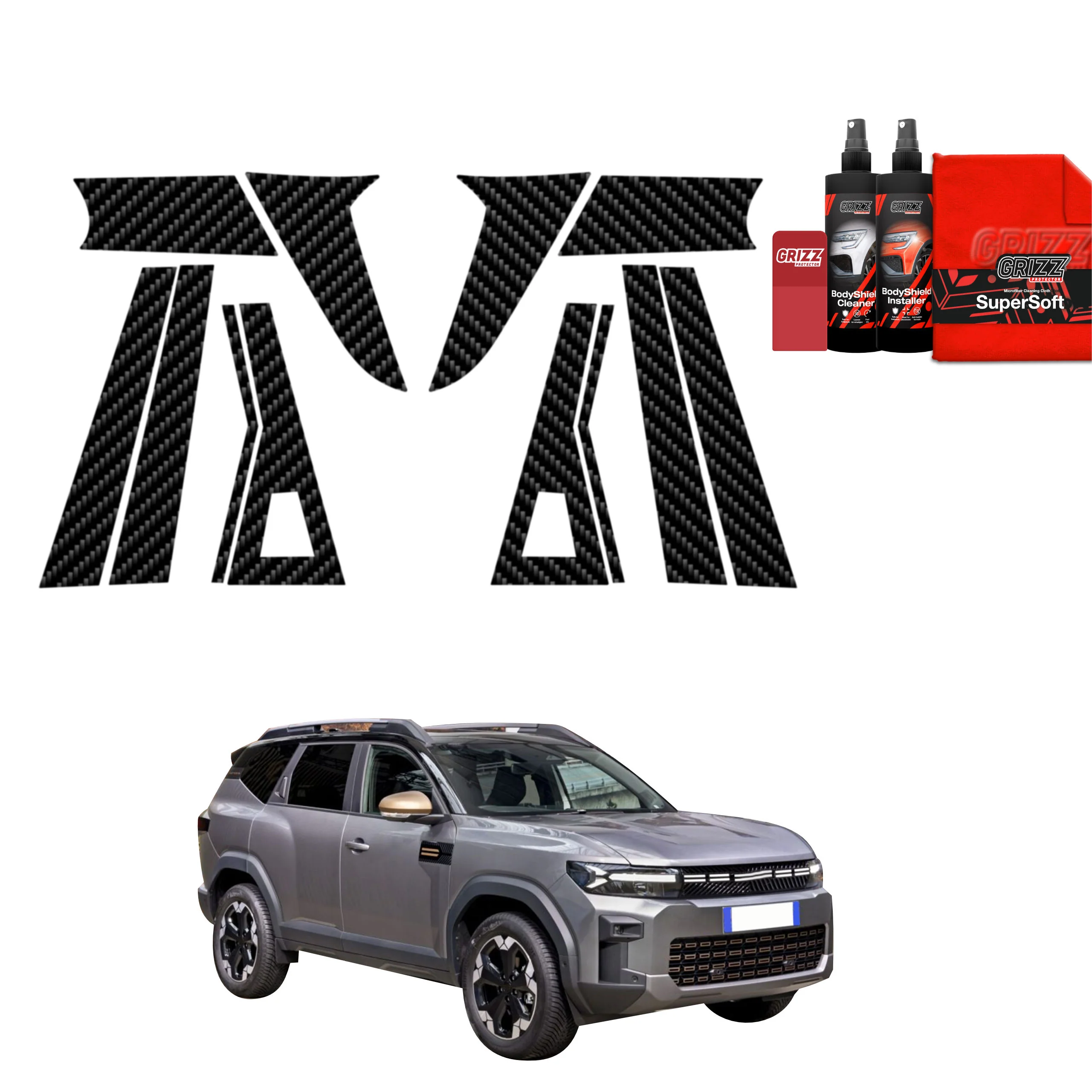 12in1 Kohlenstoff Schutzfolie Grizz Protector für A-B-C-Säule - Dacia Bigster (2025)