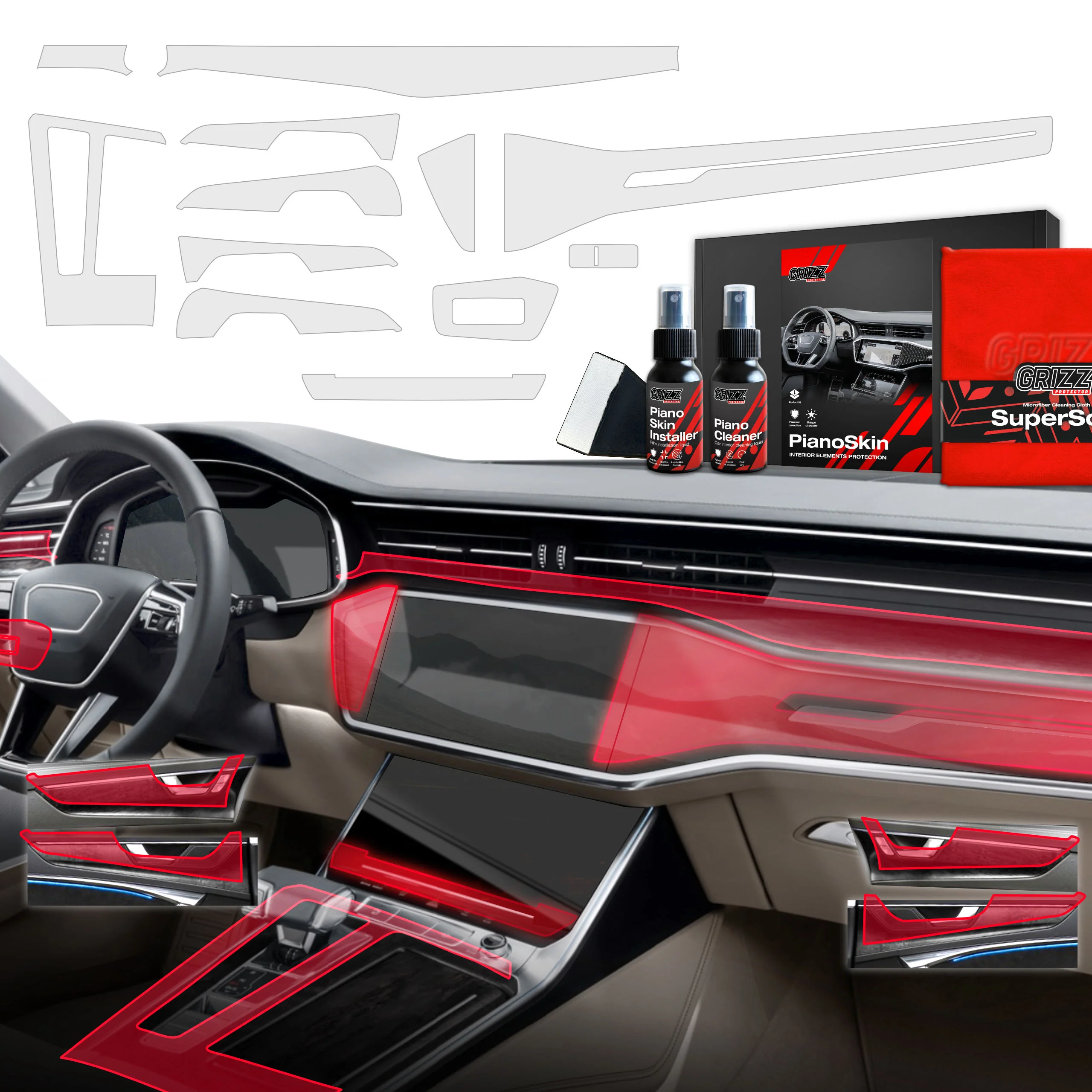 12in1 Schutzfolien Grizz Protector für Mittelkonsole & Armaturenbrett - Audi A7 C8 (2018-2025) Matt