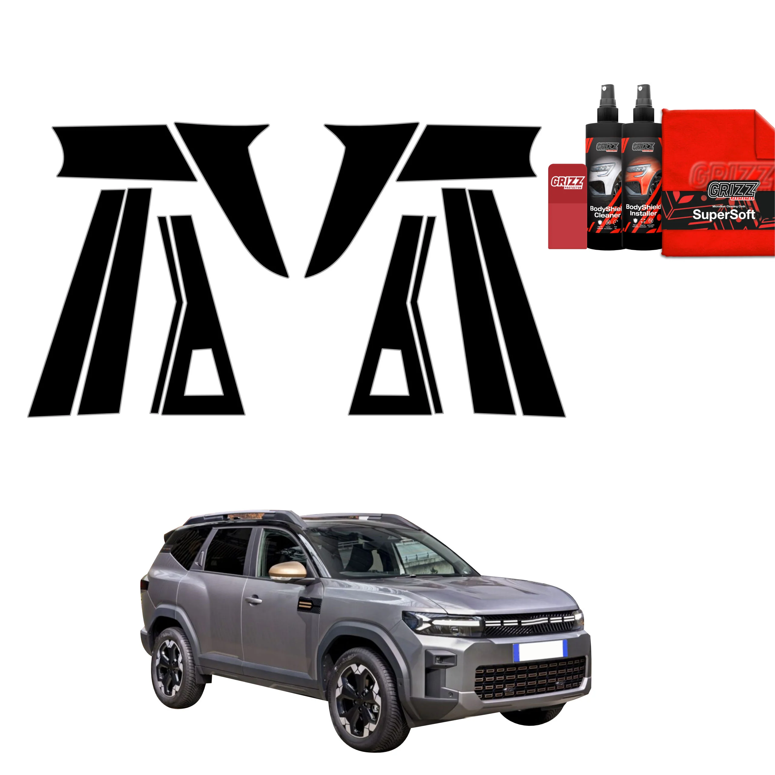 12in1 Schwarze Grizz Protector schutzfolie für A-B-C-Säule - Dacia Bigster (2025)