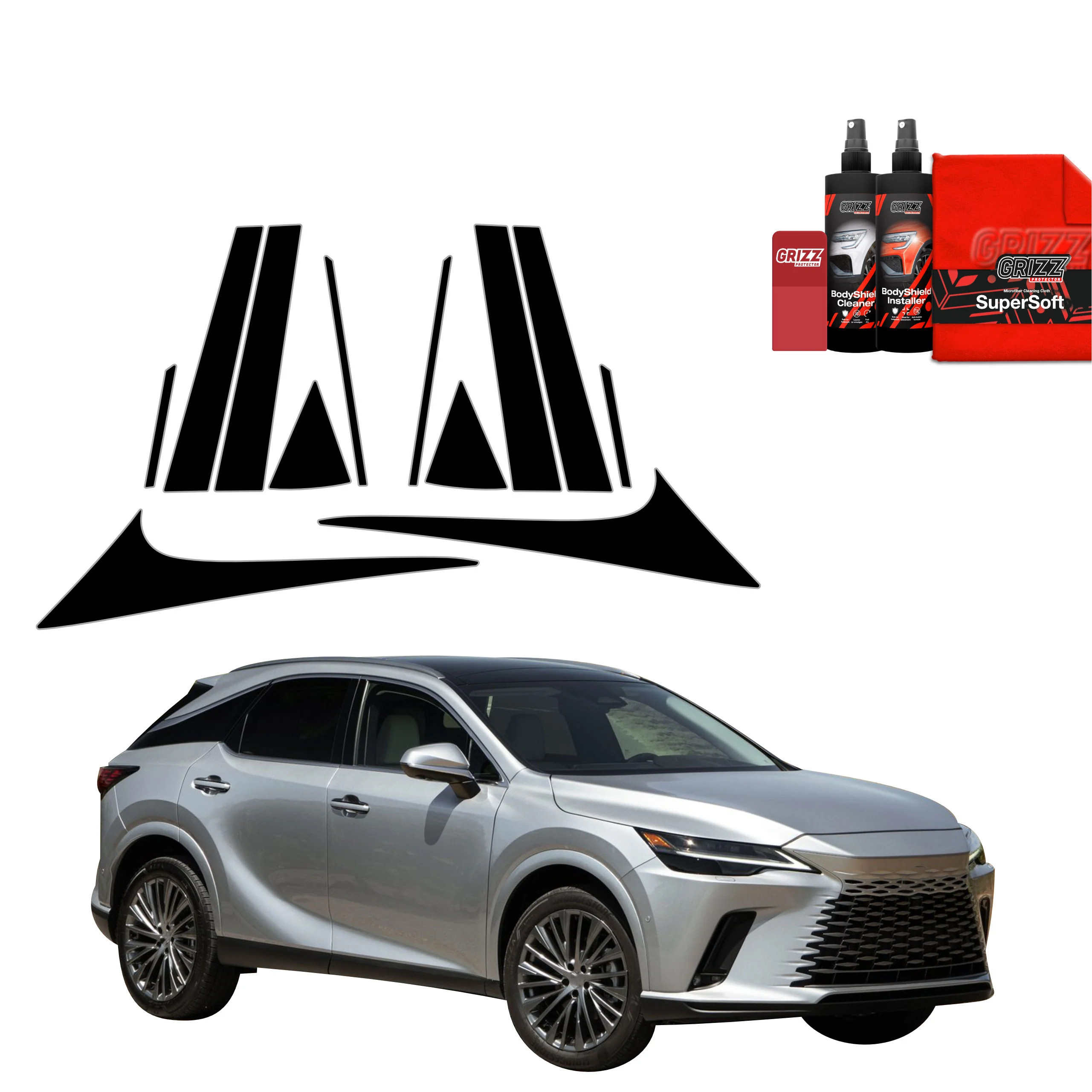 12in1 Schwarze Grizz Protector schutzfolie für A-B-C-Säule - Lexus RX 350h (2022-2025)