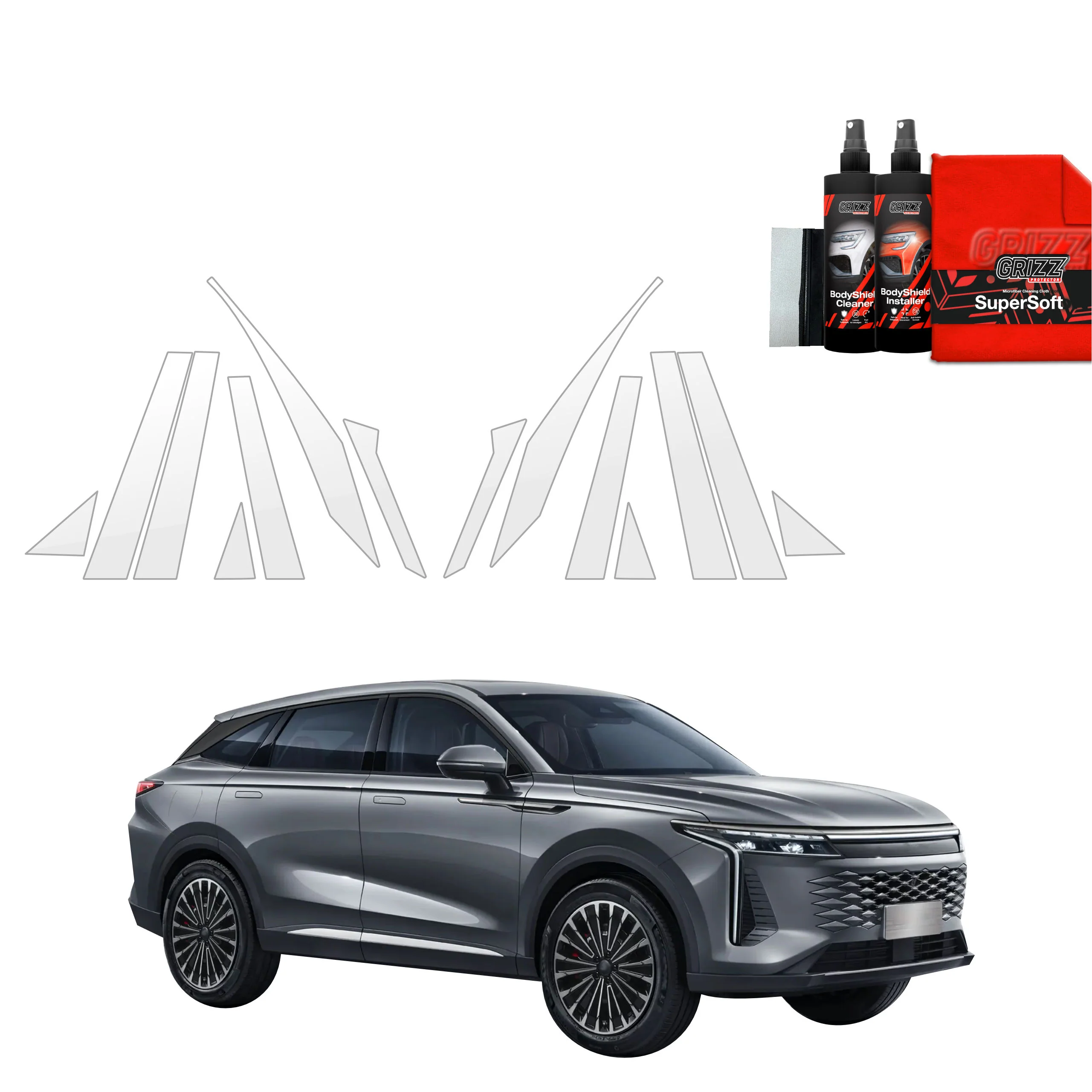 14in1 Schutzfolie Grizz Protector für A-B-C-Säule - OMODA 9 Super Hybrid (2025)