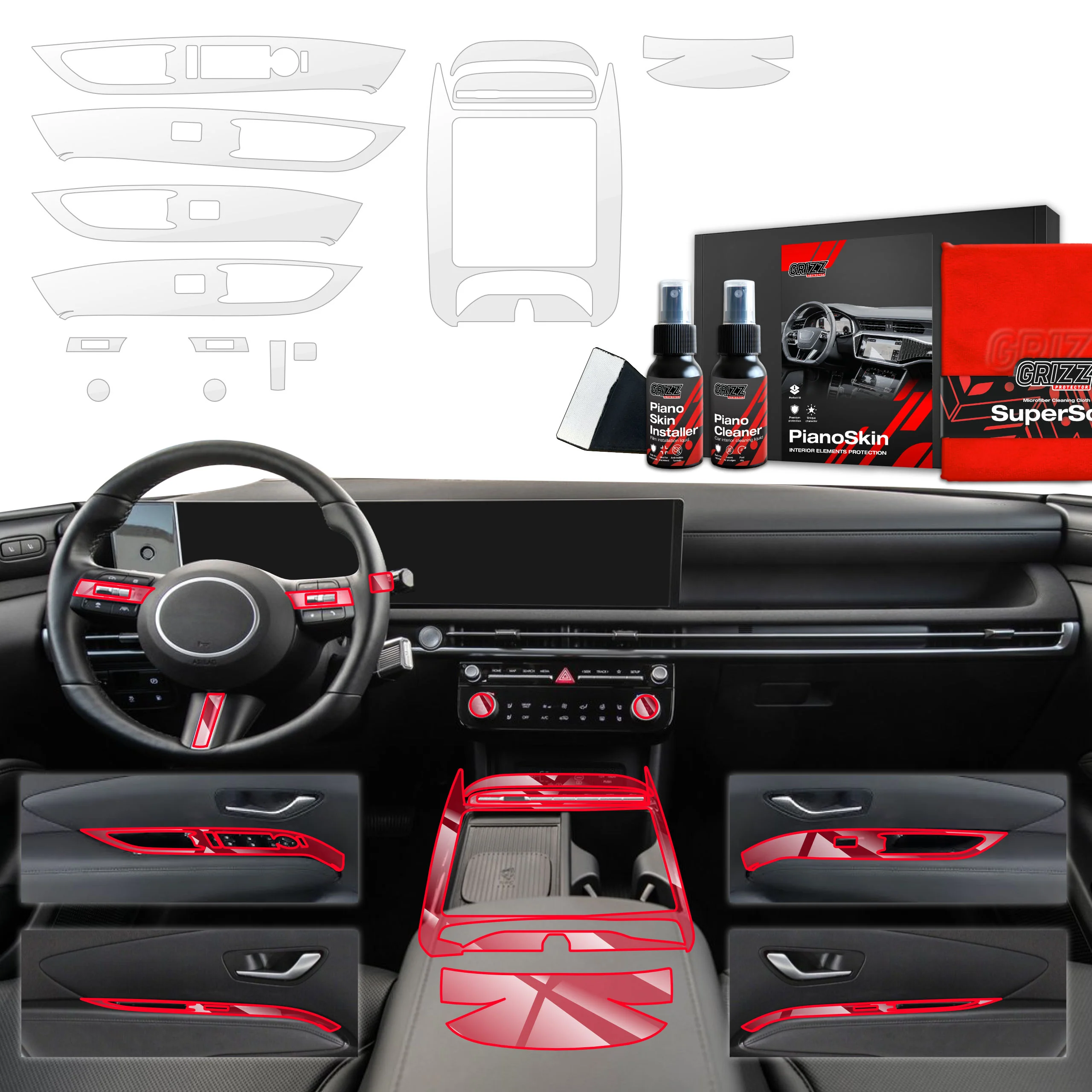 14in1 Schutzfolien Grizz Protector für Mittelkonsole & Armaturenbrett - Hyundai Tucson Facelift (2024-2025) Glanz