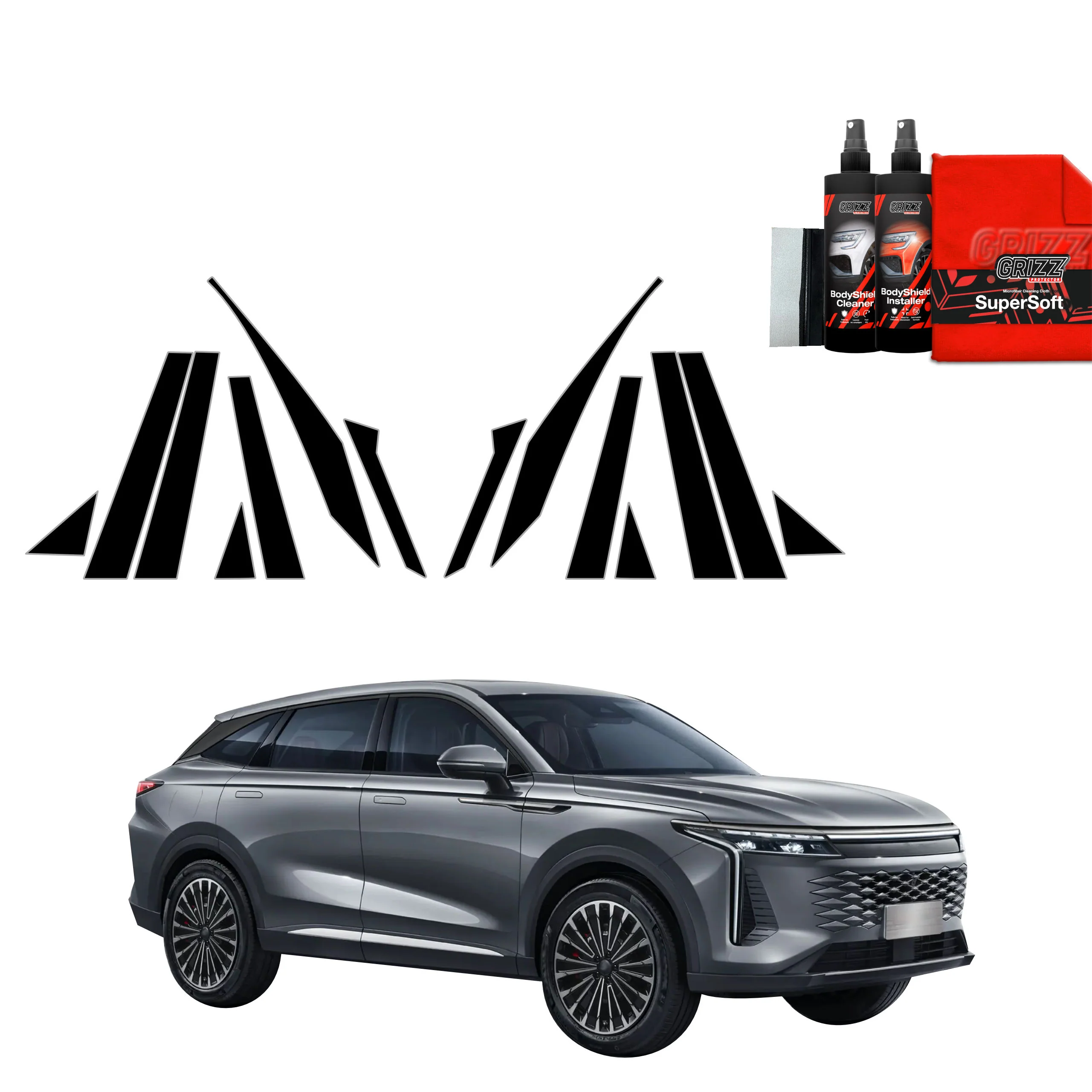 14in1 Schwarze Grizz Protector schutzfolie für A-B-C-Säule - OMODA 9 Super Hybrid (2025)