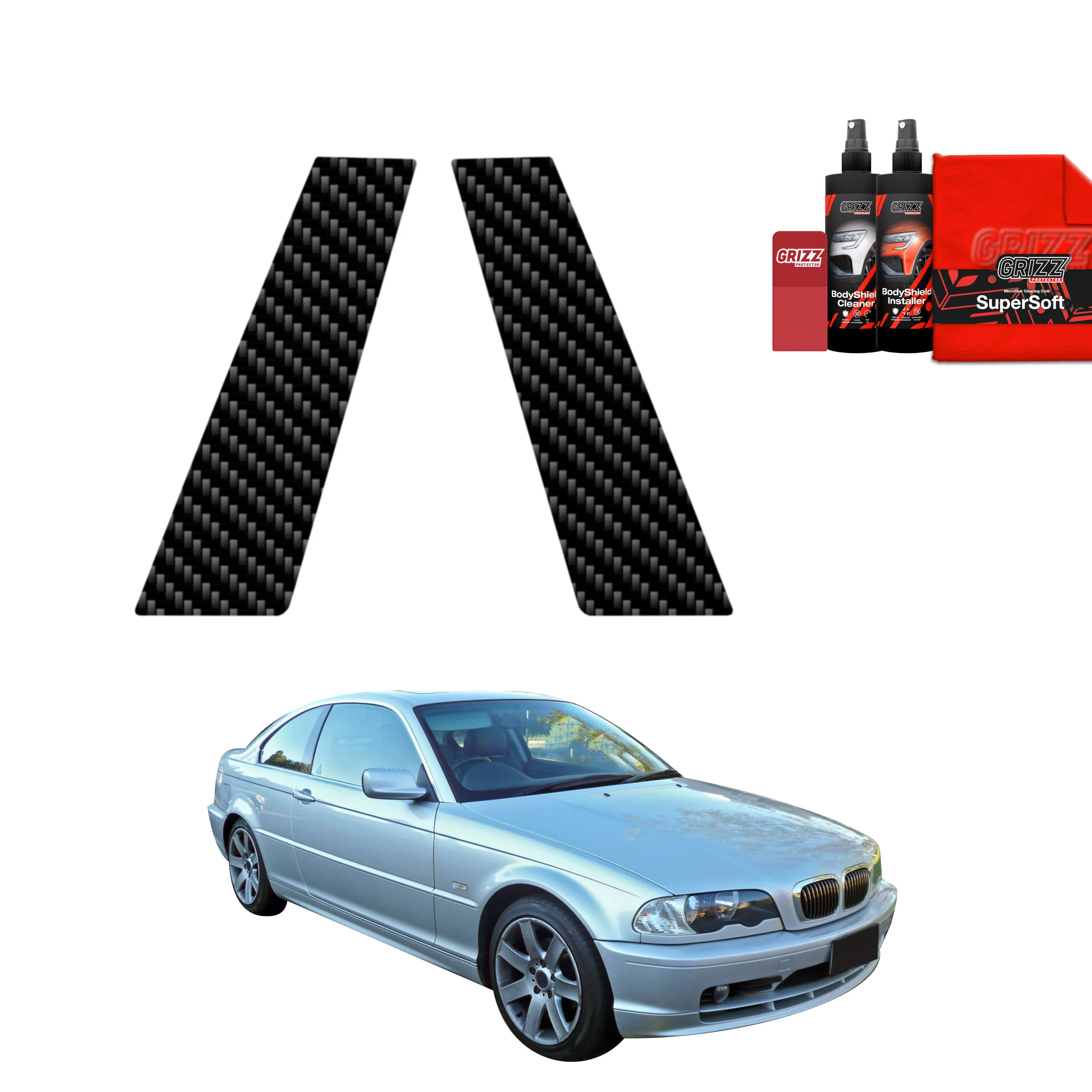 2in1 Kohlenstoff Schutzfolie Grizz Protector für B-Säule - BMW 3 E46 Coupe Pre-LCI (1999-2002)