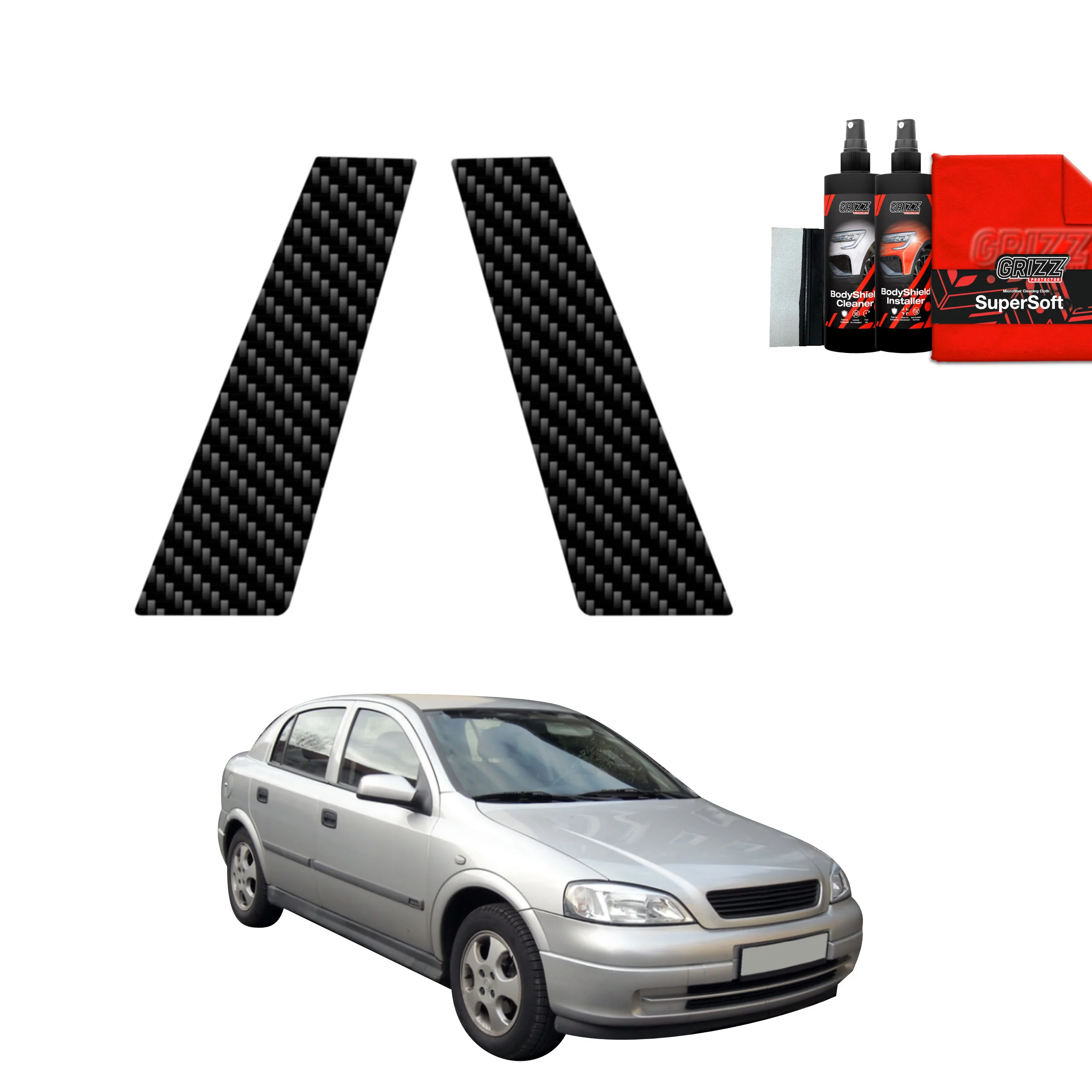 2in1 Kohlenstoff Schutzfolie Grizz Protector für B-Säule - Opel Astra G Hatchback 5D (1998-2009)