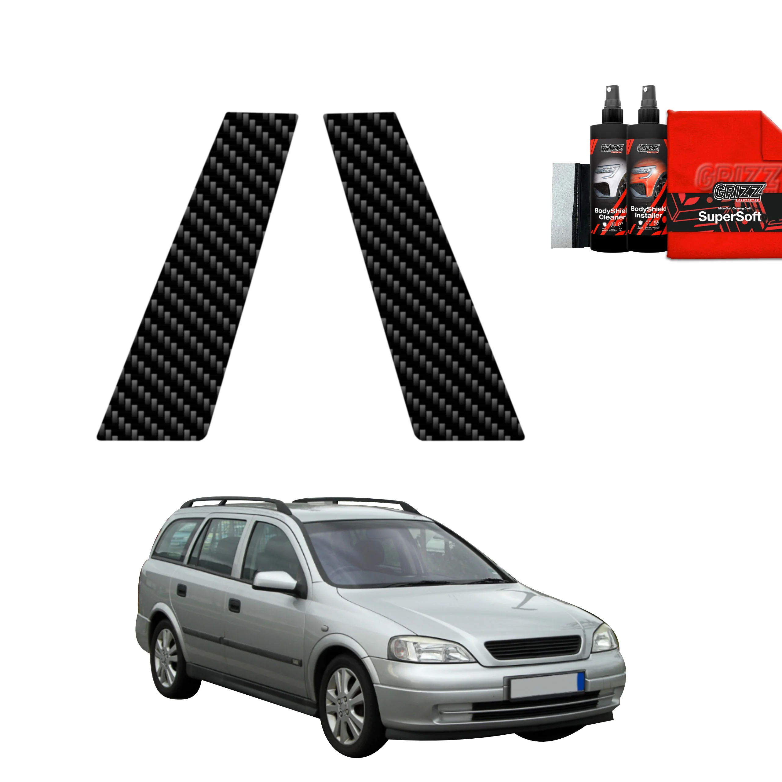 2in1 Kohlenstoff Schutzfolie Grizz Protector für B-Säule - Opel Astra G Kombi (1998-2009)