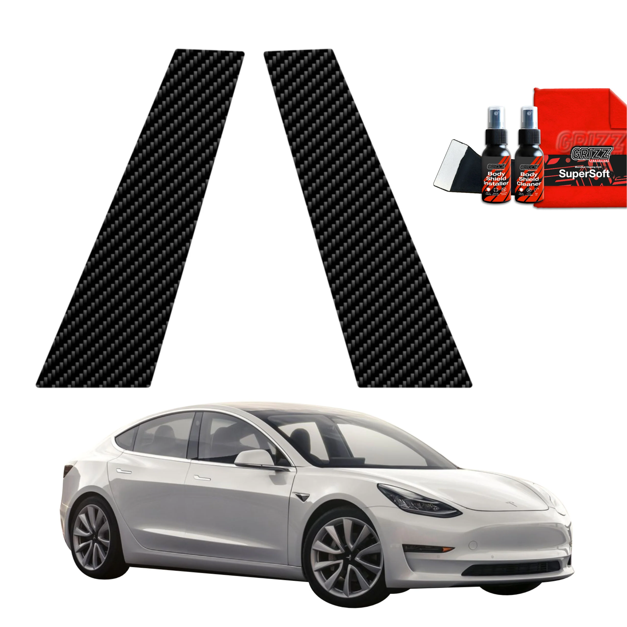 2in1 Kohlenstoff Schutzfolie Grizz Protector für B-Säule - Tesla Model 3 (2017-2020)