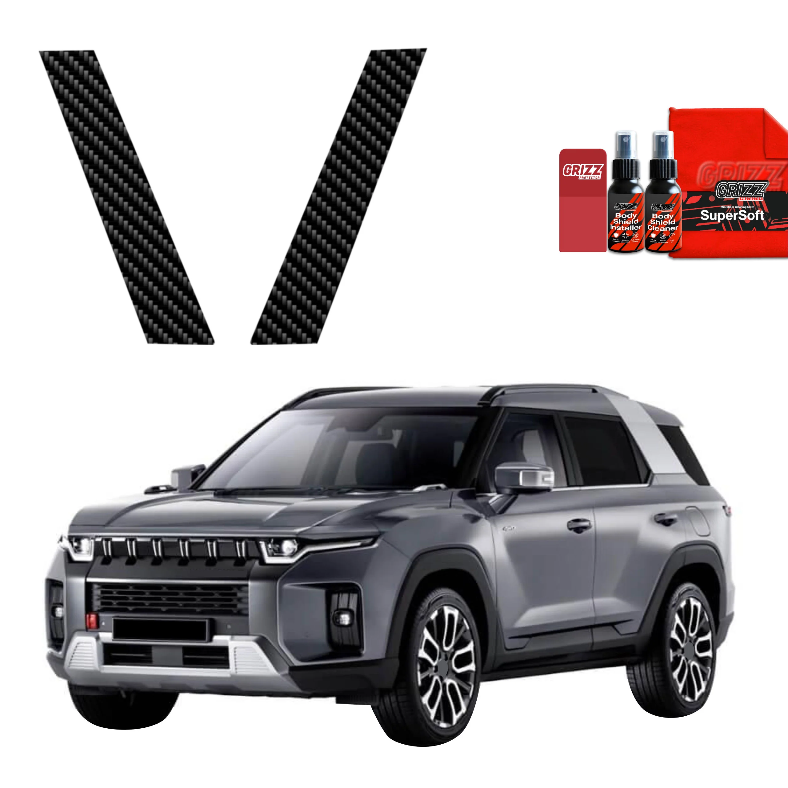 2in1 Kohlenstoff Schutzfolie Grizz Protector für C-Säule - SsangYong Torres (2024-2025)