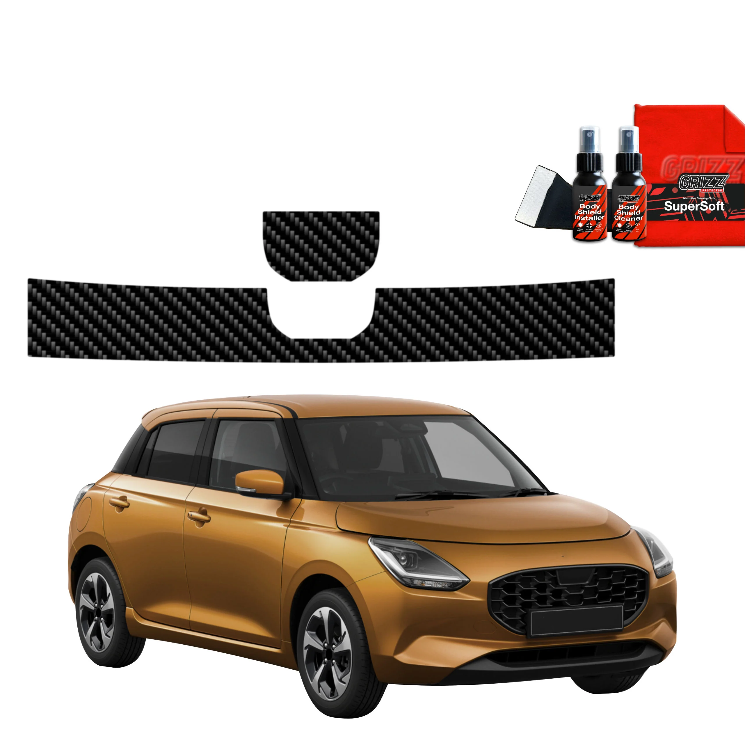 2in1 Kohlenstoff Schutzfolie Grizz Protector für Ladekante - Suzuki Swift (2024-2025)
