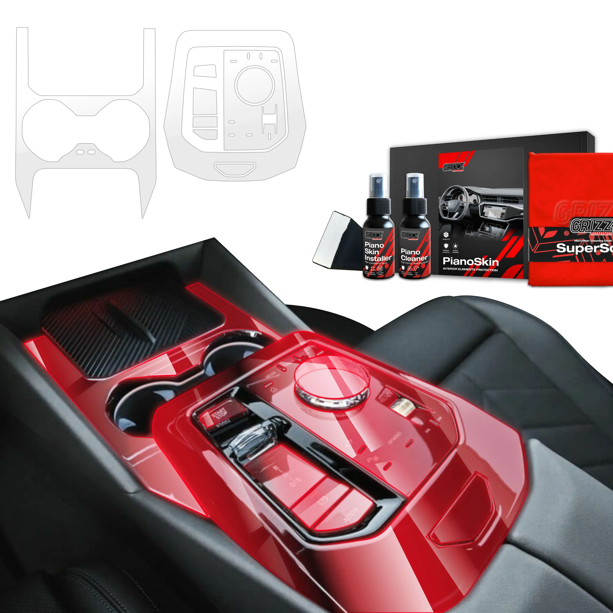 2in1 Mittelkonsole Schutzfolie Grizz Protector für BMW 5 G60 (2023-2024) Glanz