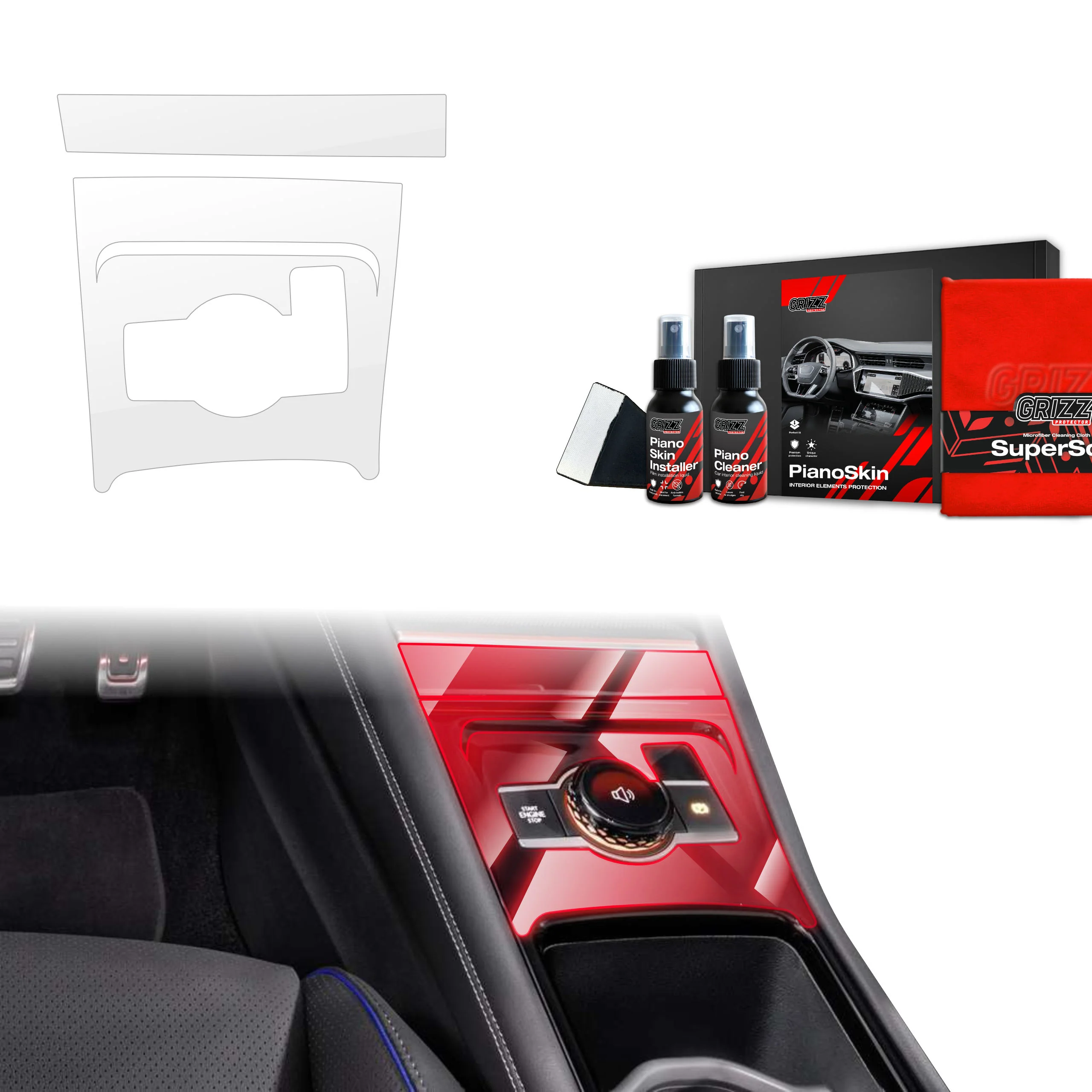 2in1 Mittelkonsole Schutzfolie Grizz Protector für Volkswagen VW Tiguan 3 (2024-2025) Glanz