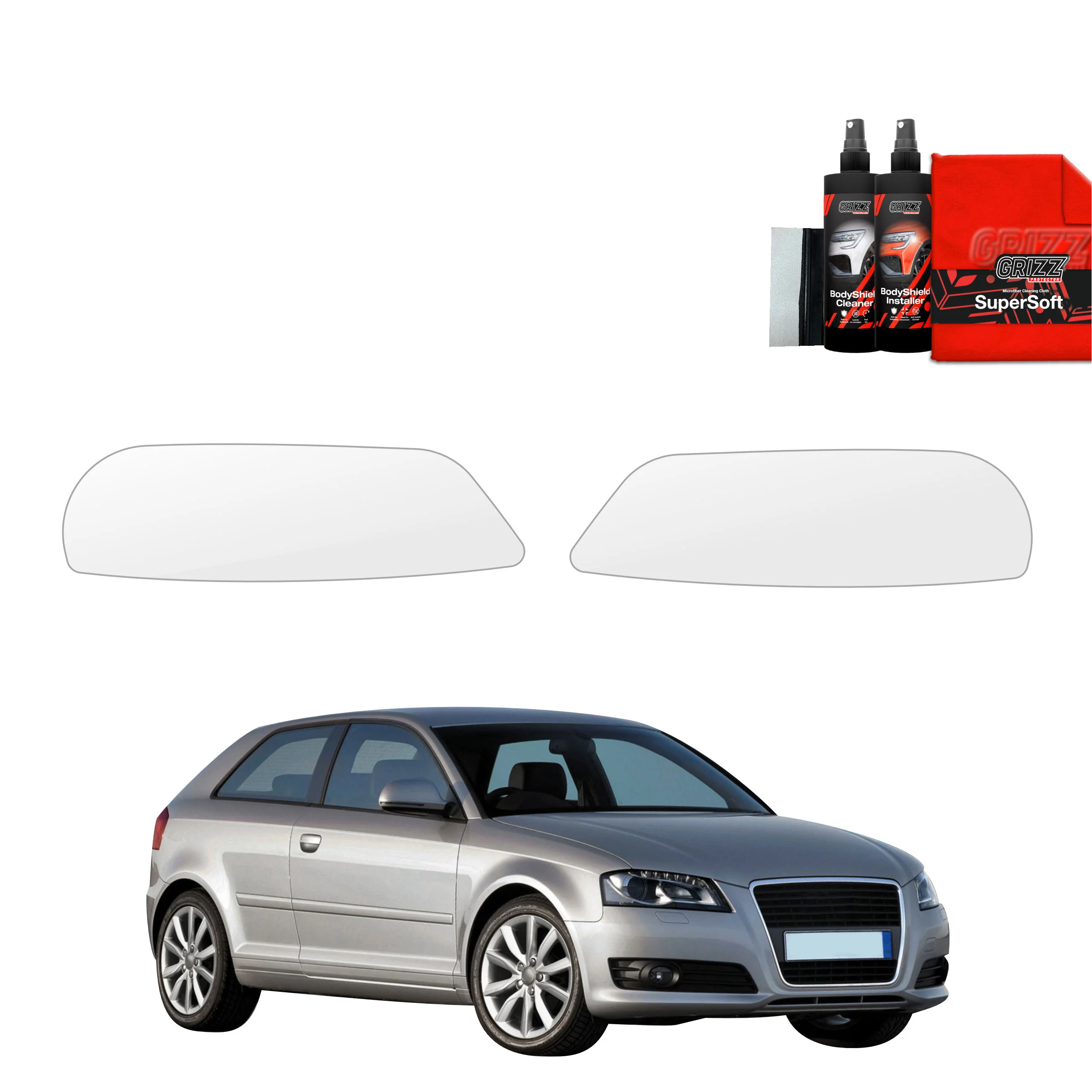 2in1 Schutzfolie Grizz Protector für Scheinwerfer - Audi A3 8P Hatchback 3D Facelift (2008-2013)
