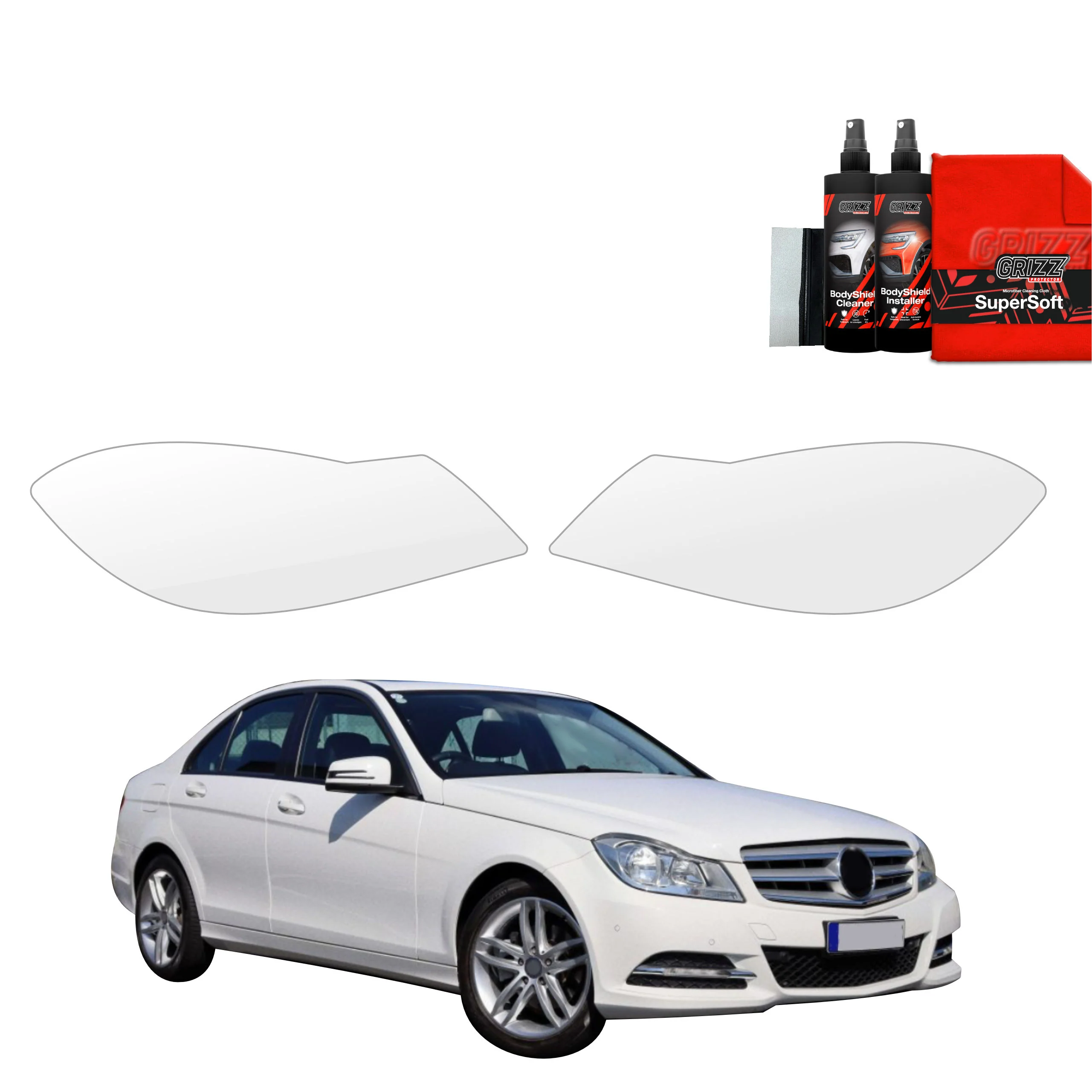 2in1 Schutzfolie Grizz Protector für Scheinwerfer - Mercedes Benz C Klasse W204 Sedan Facelifting (2011-2014)