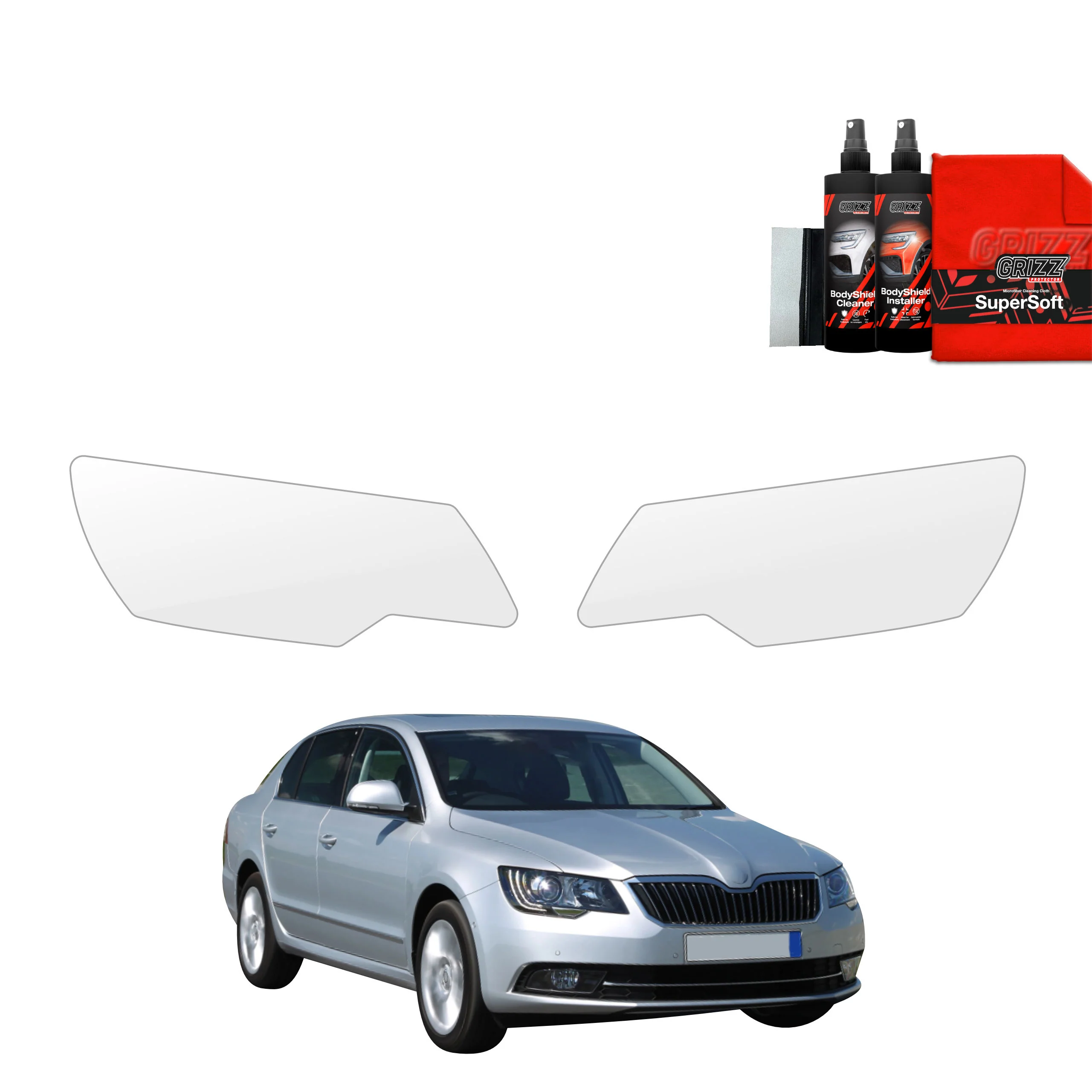 2in1 Schutzfolie Grizz Protector für Scheinwerfer - Skoda Superb 2 Facelifting (2013-2015)