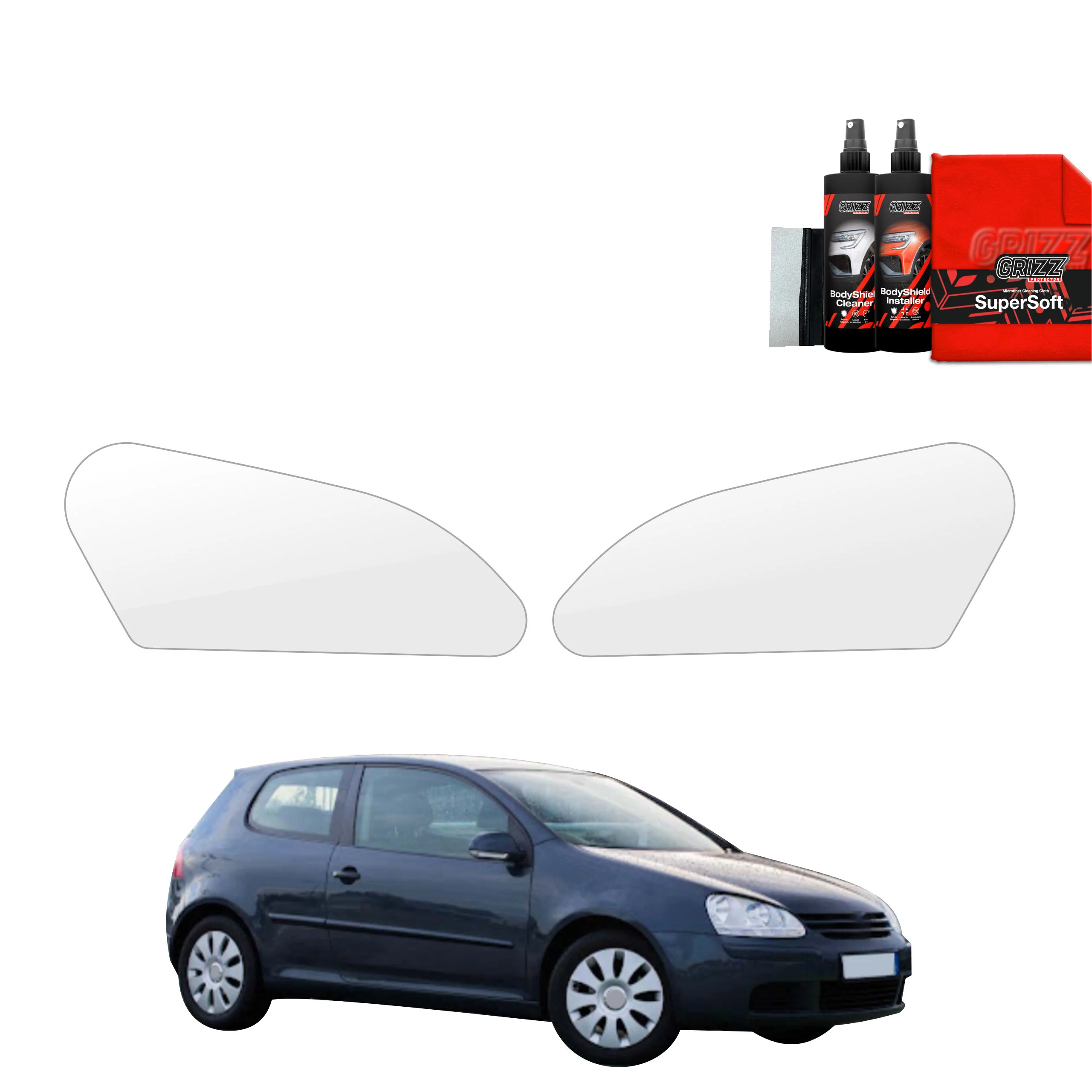2in1 Schutzfolie Grizz Protector für Scheinwerfer - Volkswagen Golf 5 Hatchback 3D (2003-2009)