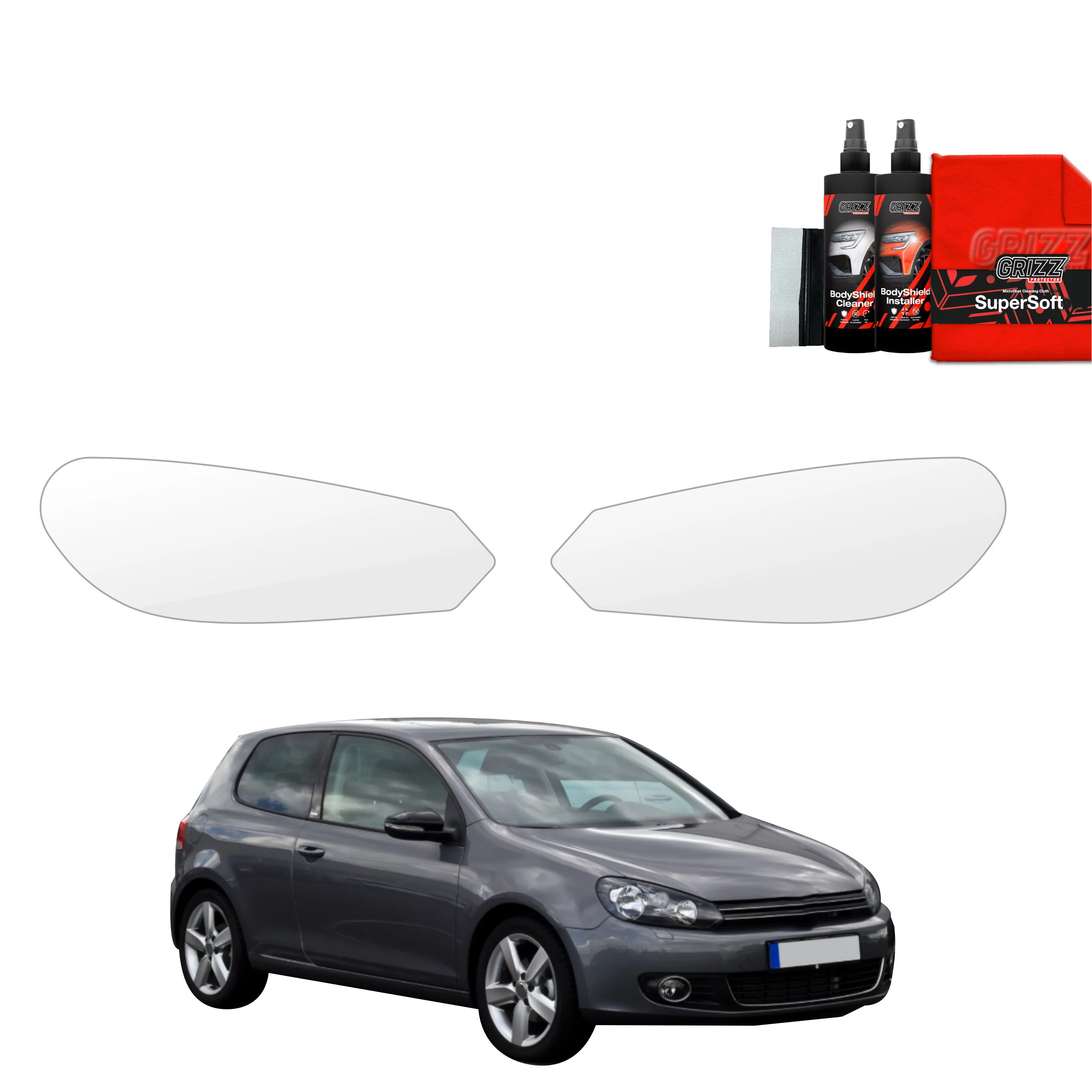 2in1 Schutzfolie Grizz Protector für Scheinwerfer - Volkswagen Golf 6 Hatchback 3D (2008-2012)