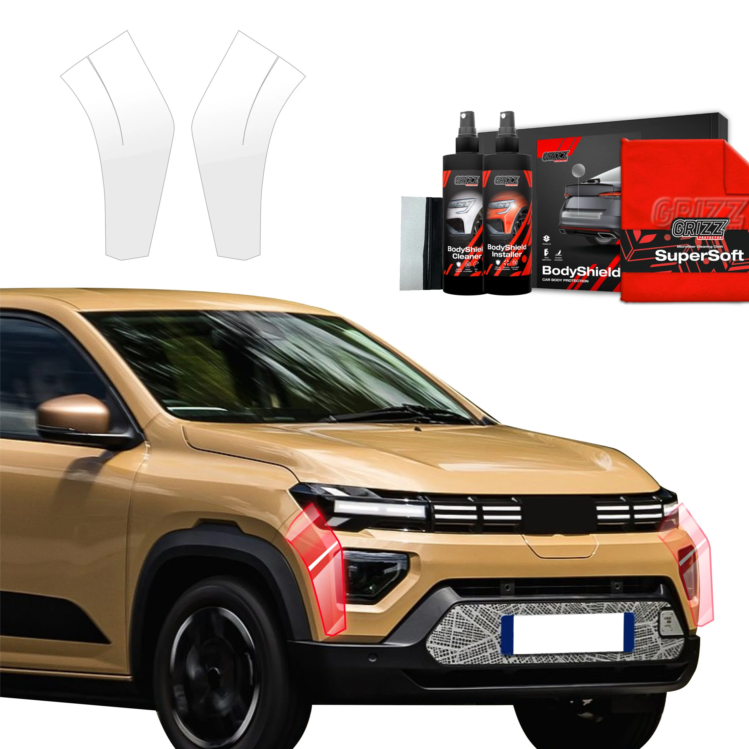 2in1 Schutzfolie Grizz Protector für Stoßstange - Dacia Spring (2024-2025)
