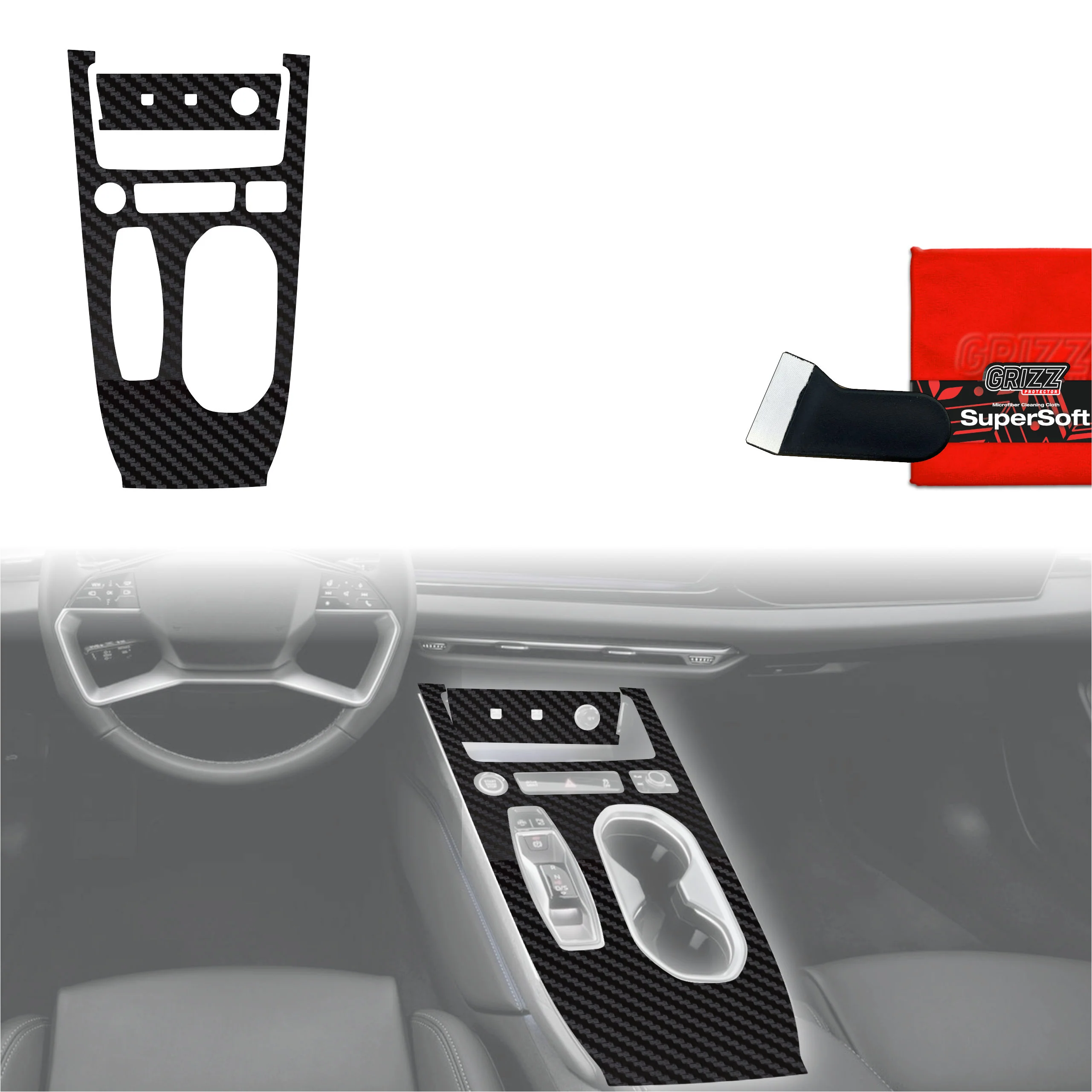 2in1 Schutzfolien Grizz Protector für Mittelkonsole - Audi A6 C9 (2025-2026) Carbon Optik Matt Antifingerprint
