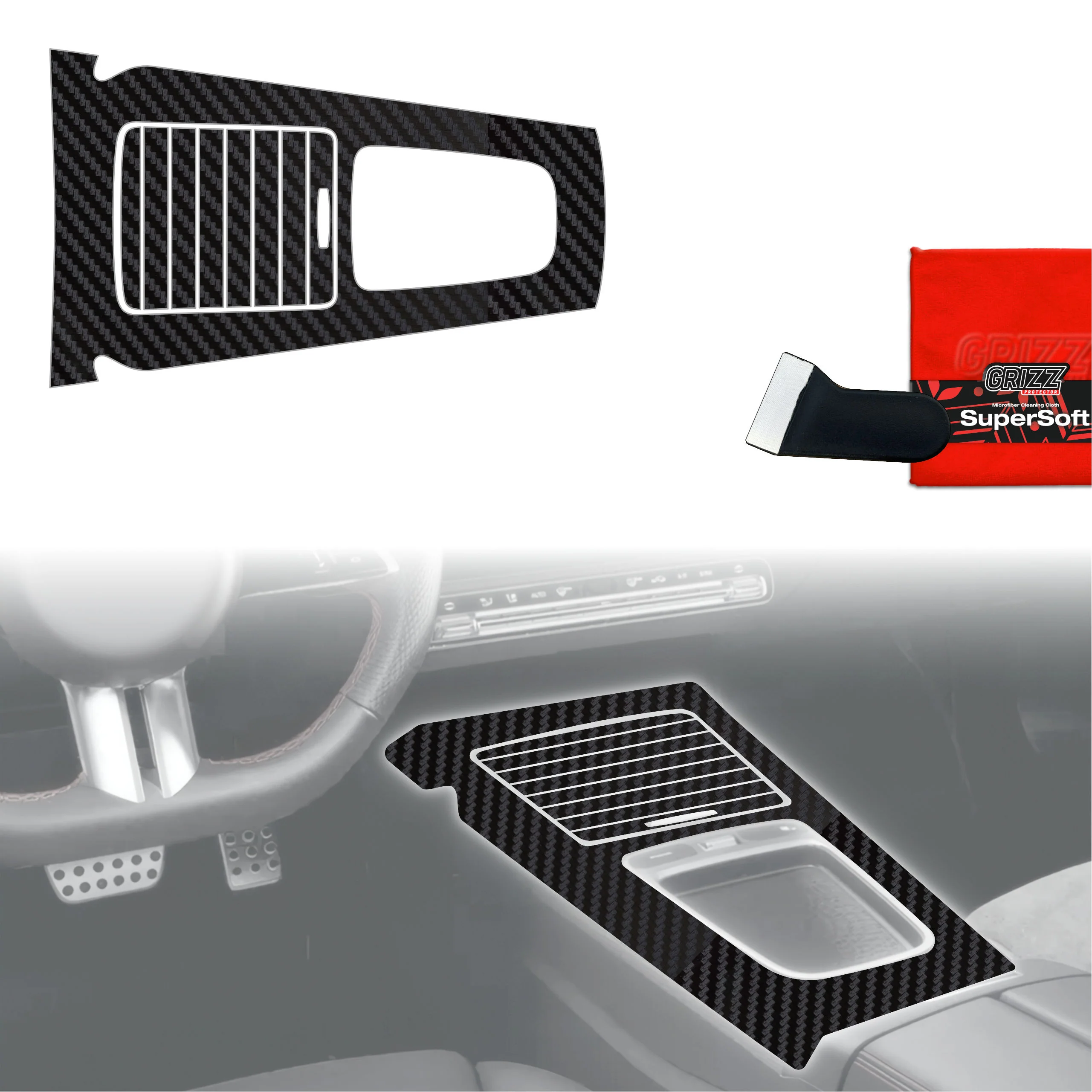 2in1 Schutzfolien Grizz Protector für Mittelkonsole - Mercedes A Klasa W177 (2018-2025) Carbon Optik Matt Antifingerprint