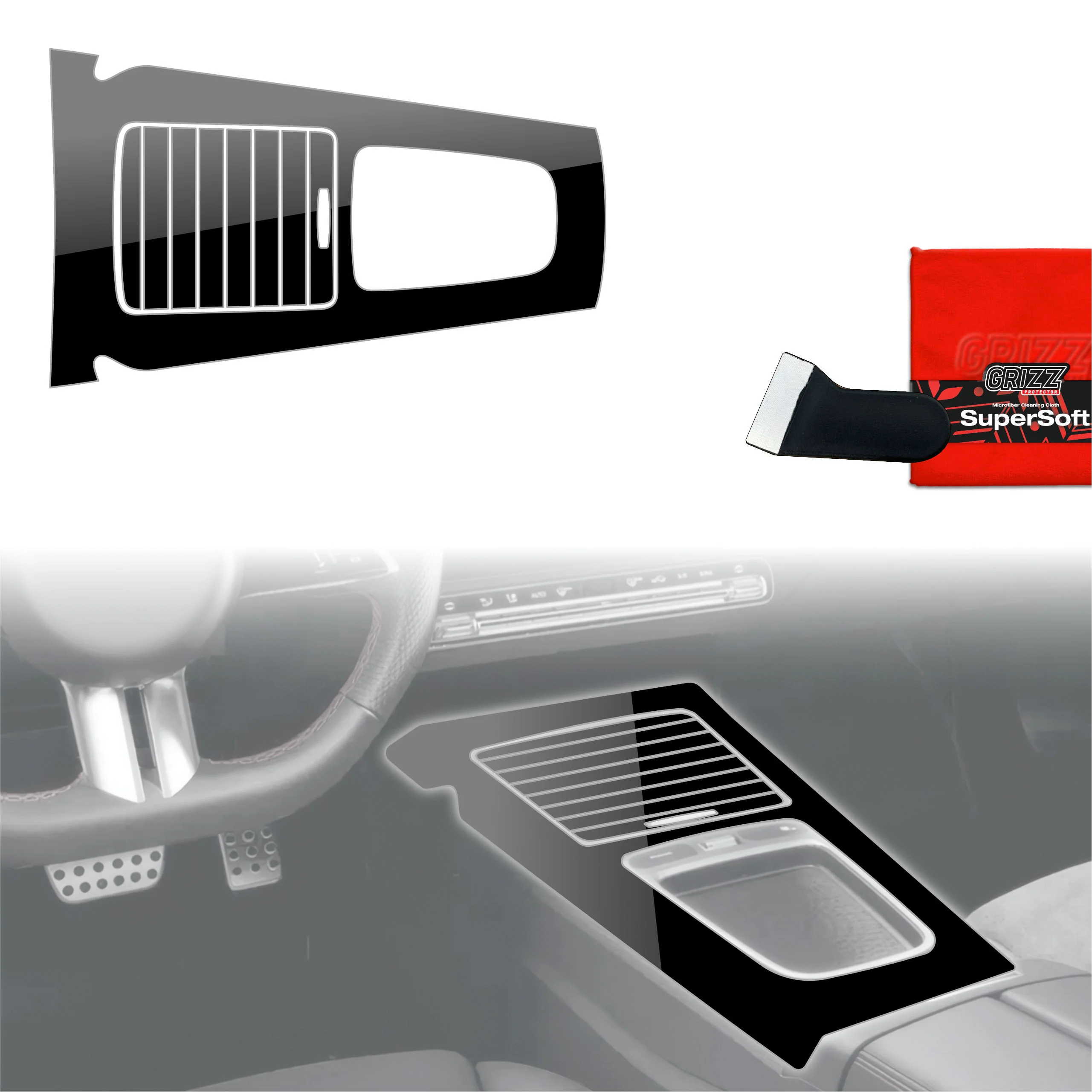 2in1 Schutzfolien Grizz Protector für Mittelkonsole - Mercedes A Klasa W177 (2018-2025) Schwarz Glanz