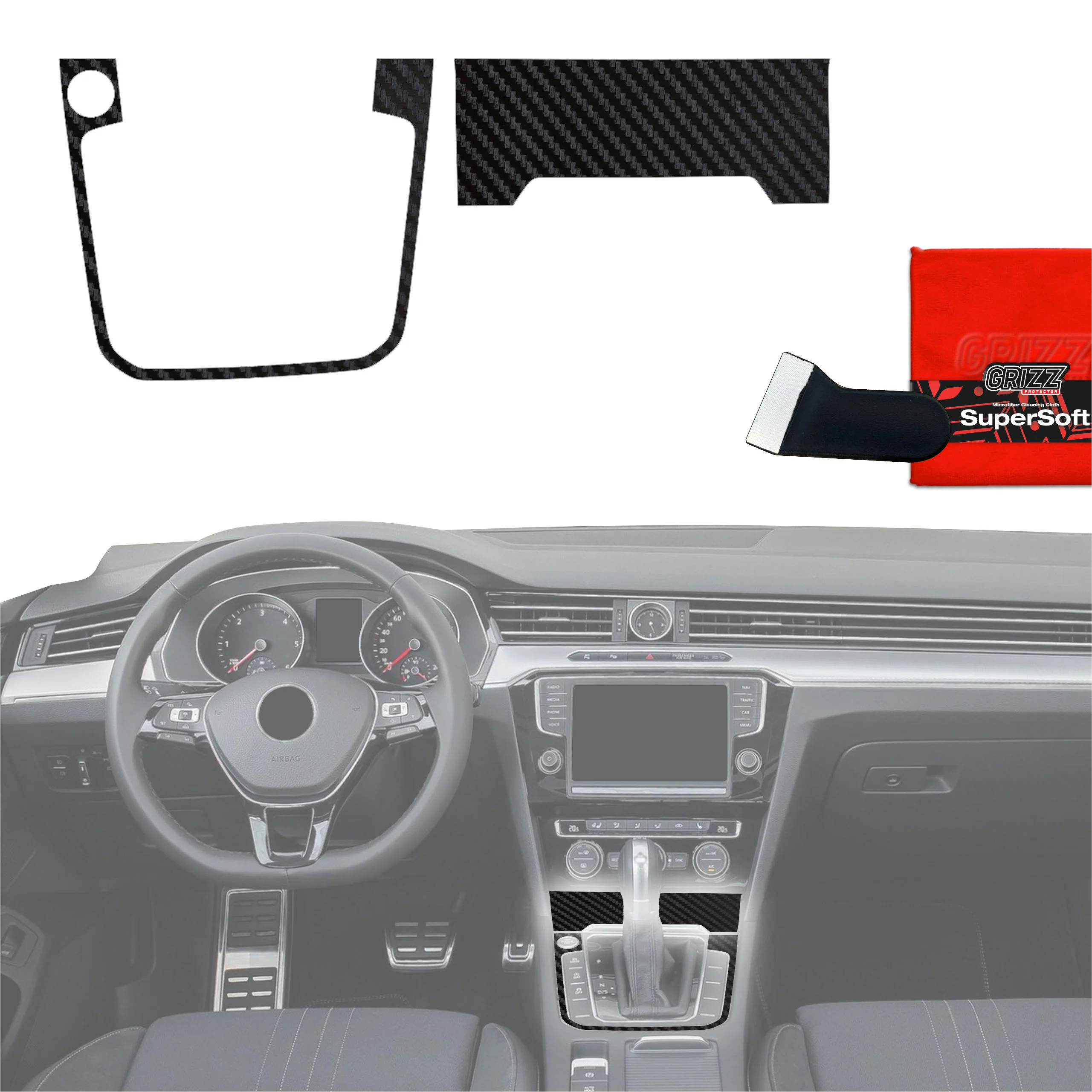 2in1 Schutzfolien Grizz Protector für Mittelkonsole - Volkswagen Passat B8 Alltrack (2014-2023) Carbon Optik Matt Antifingerprint