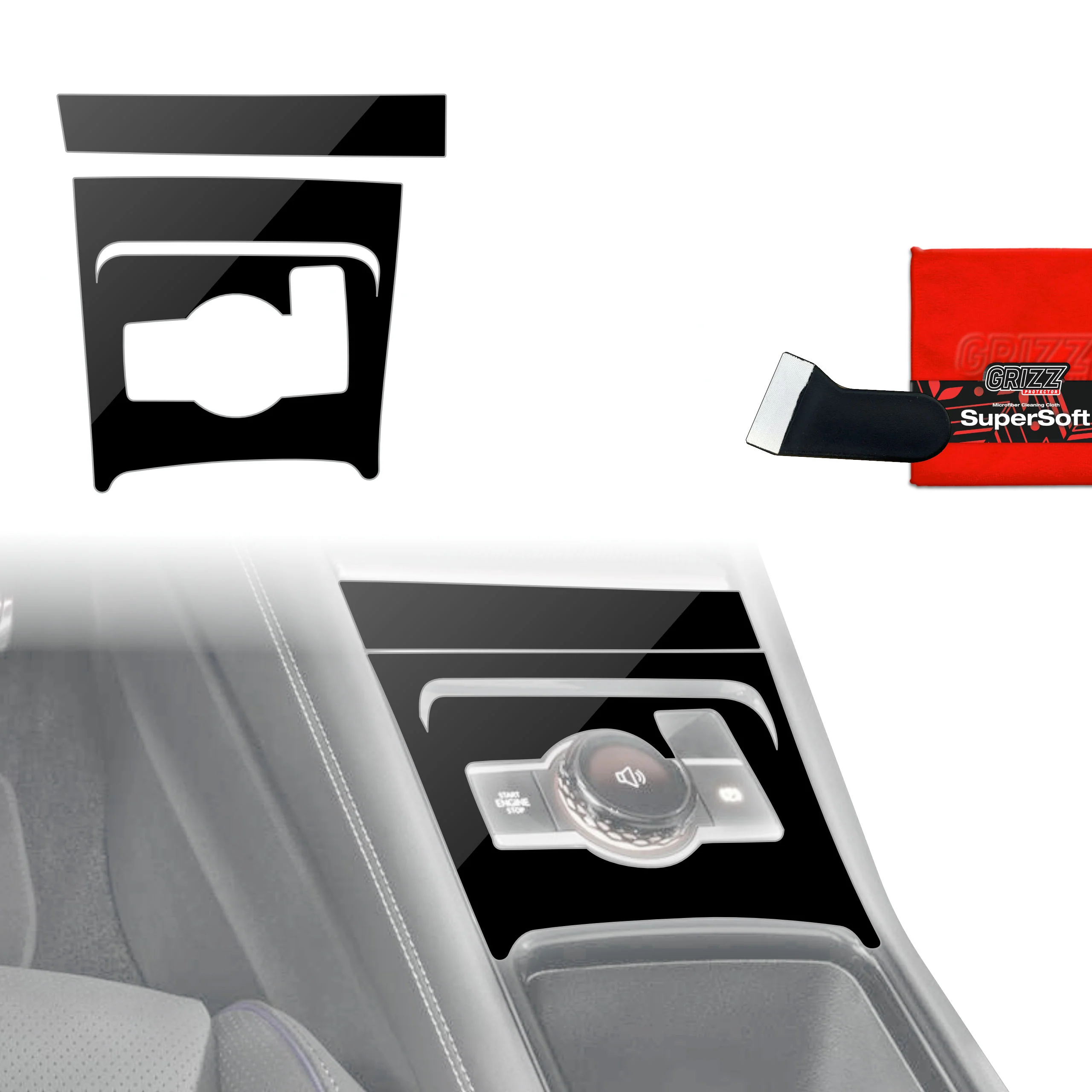 2in1 Schutzfolien Grizz Protector für Mittelkonsole - Volkswagen Tiguan 3 (2024-2025) Schwarz Glanz