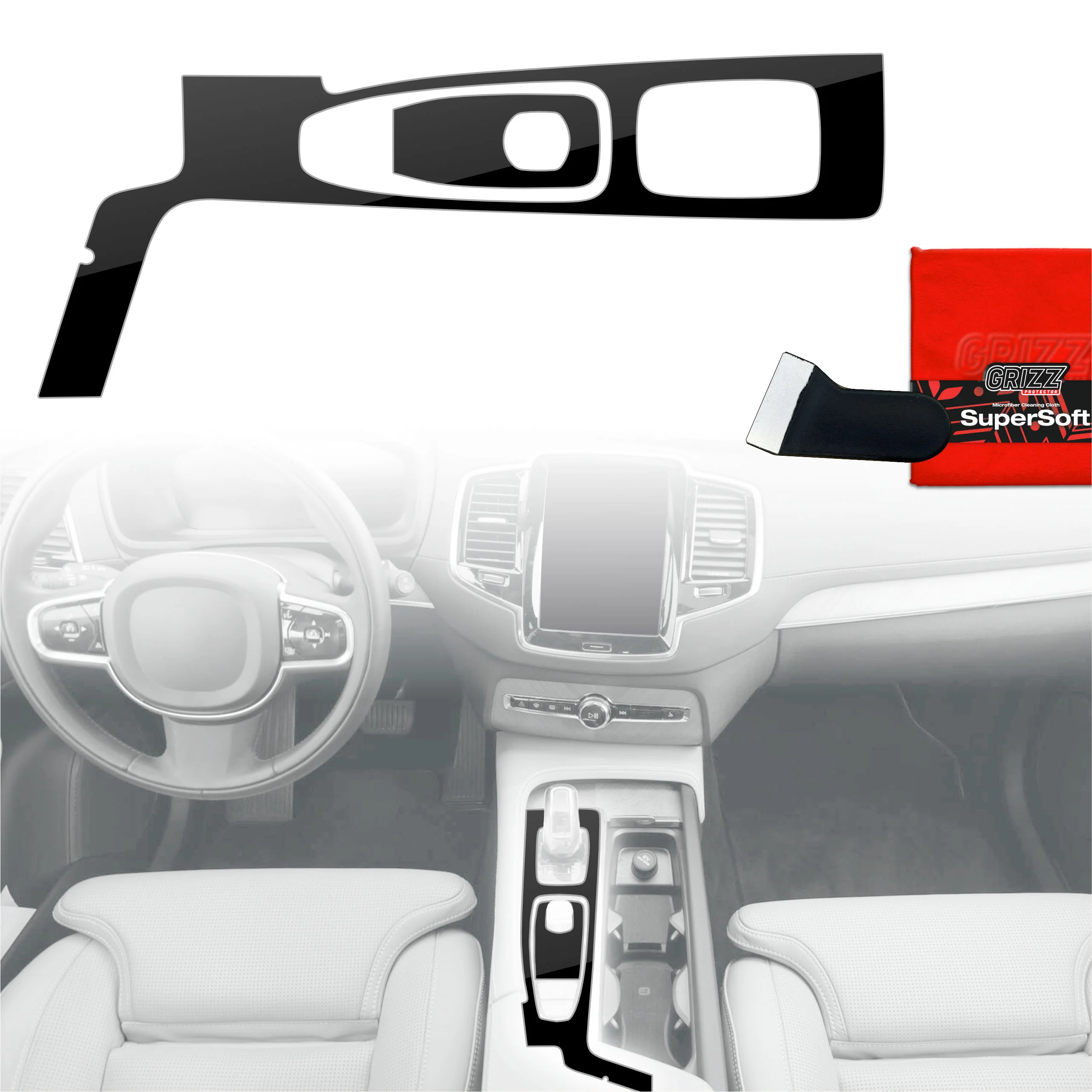 2in1 Schutzfolien Grizz Protector für Mittelkonsole - Volvo XC90 B5 (2022-2026) Schwarz Glanz