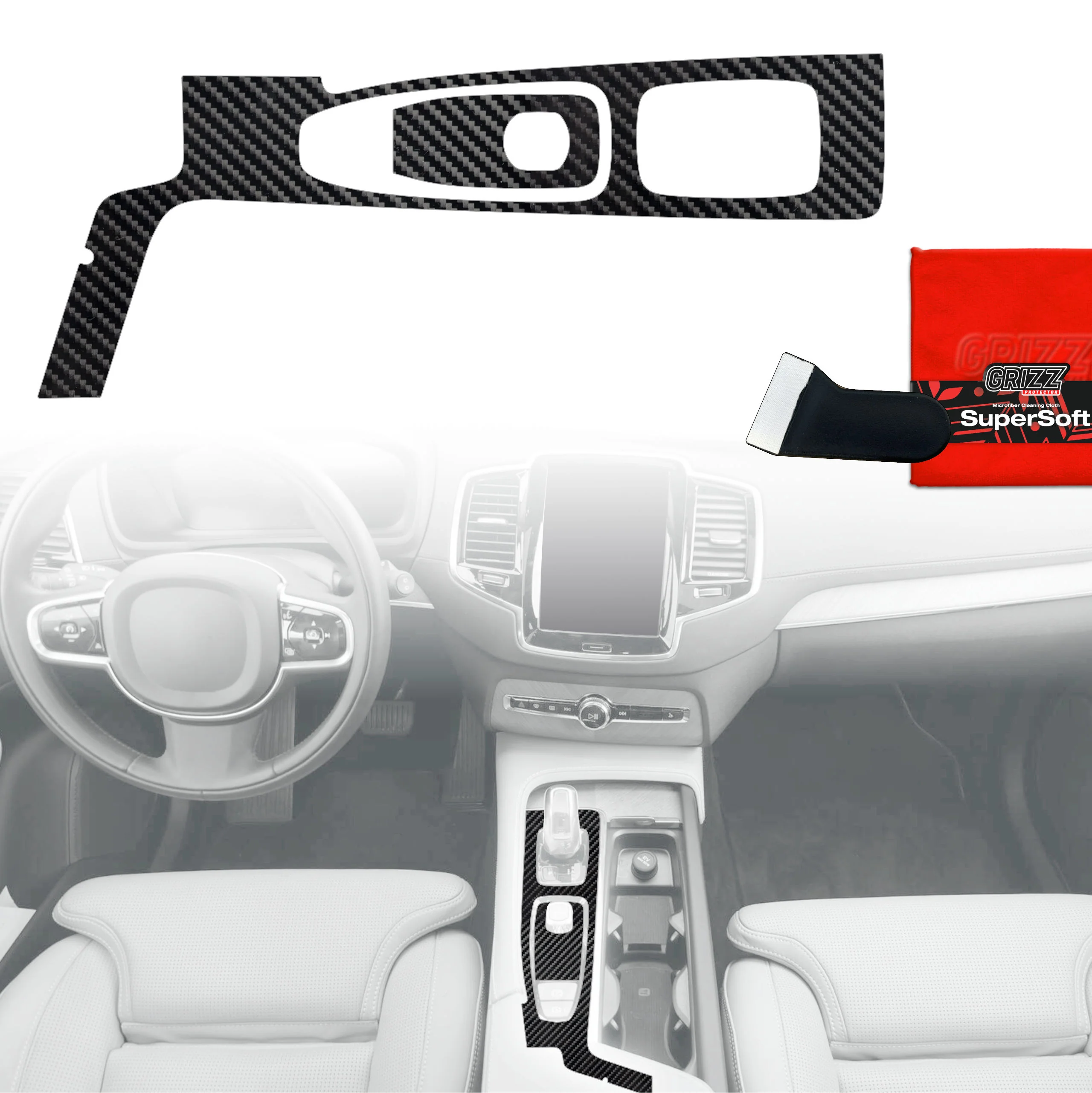 2in1 Schutzfolien Grizz Protector für Mittelkonsole - Volvo XC90 B6 (2022-2025) Carbon Optik Glanz