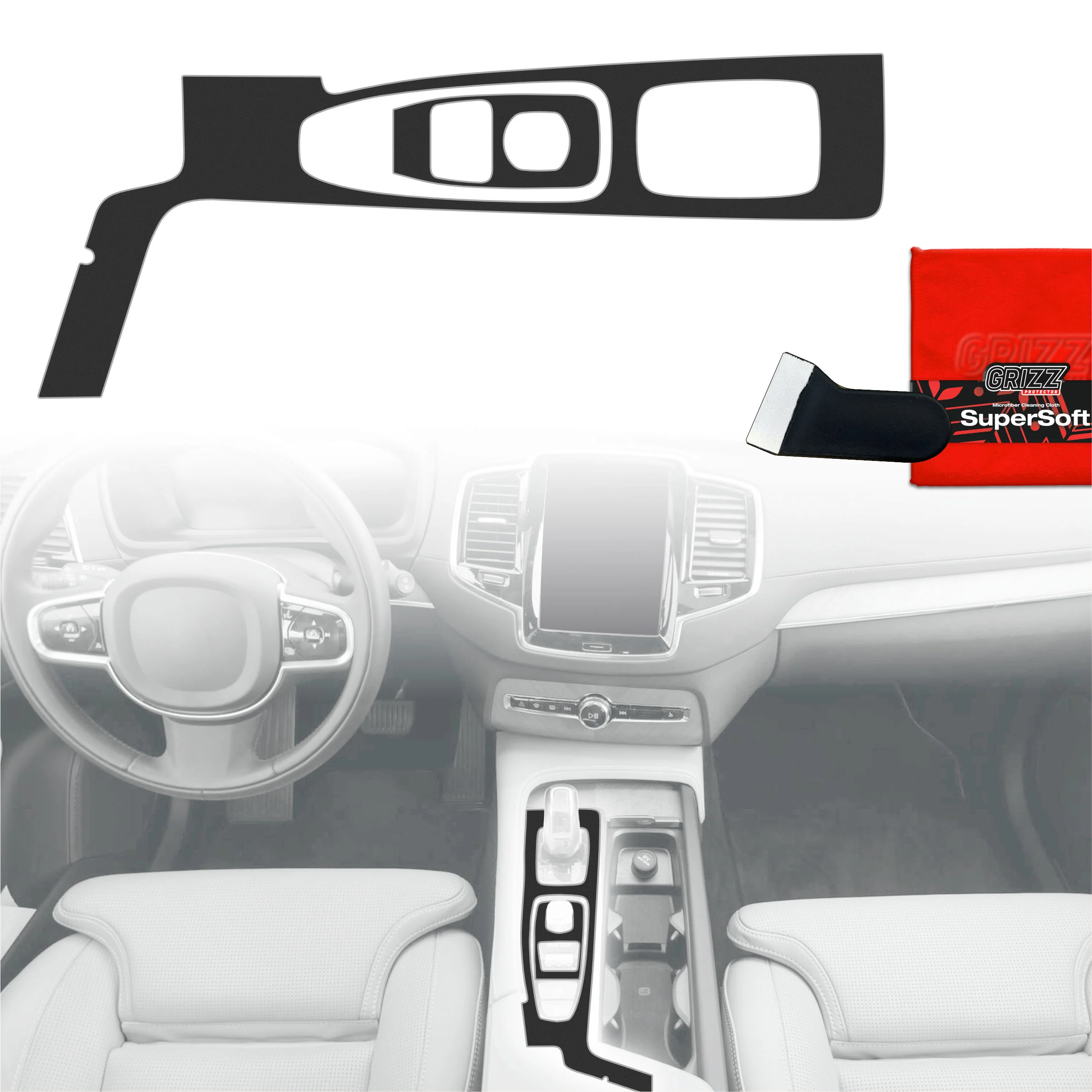 2in1 Schutzfolien Grizz Protector für Mittelkonsole - Volvo XC90 B6 Drive Mode (2020-2021) Schwarz Matt Antifingerprint