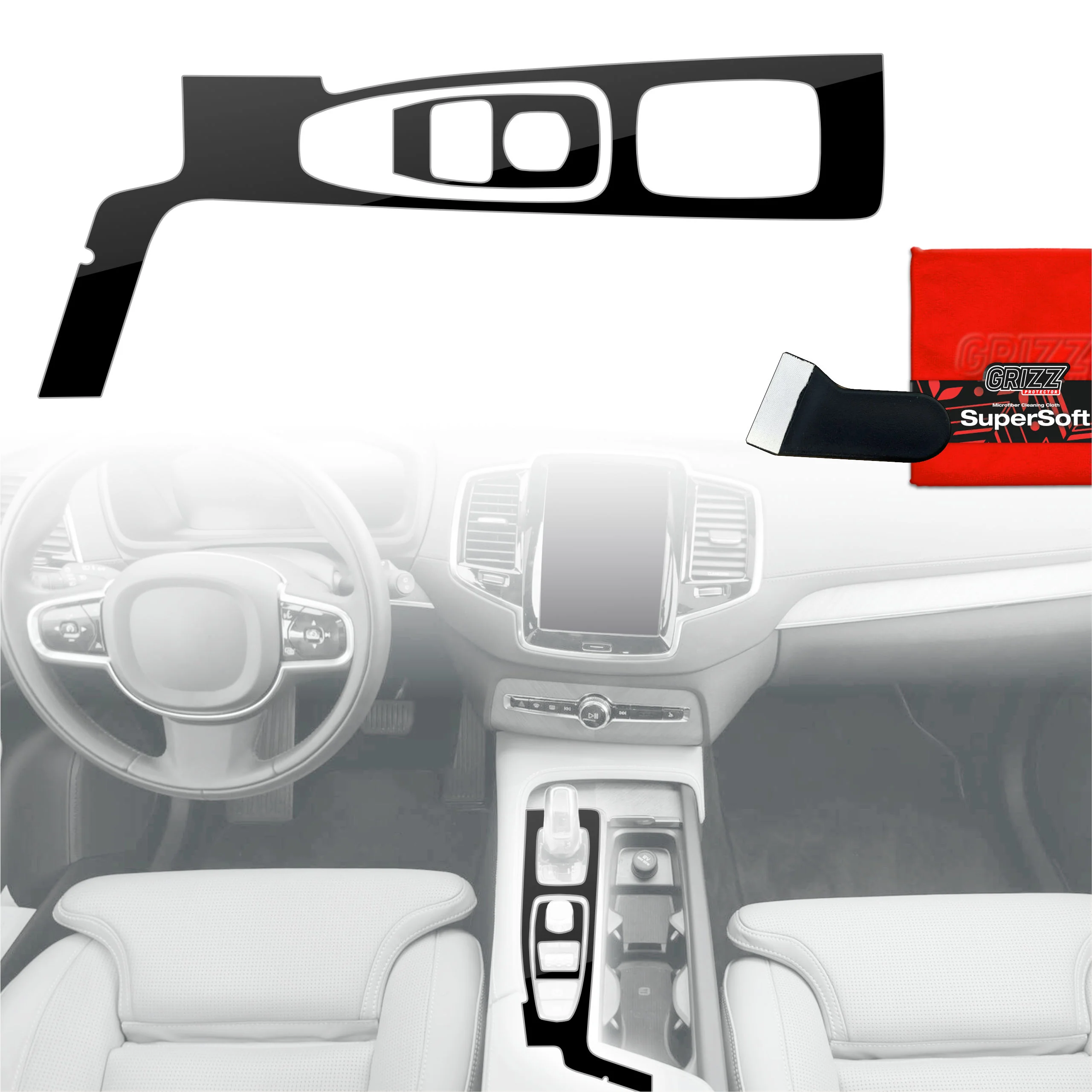 2in1 Schutzfolien Grizz Protector für Mittelkonsole - Volvo XC90 D5 Drive Mode (2020-2021) Schwarz Glanz