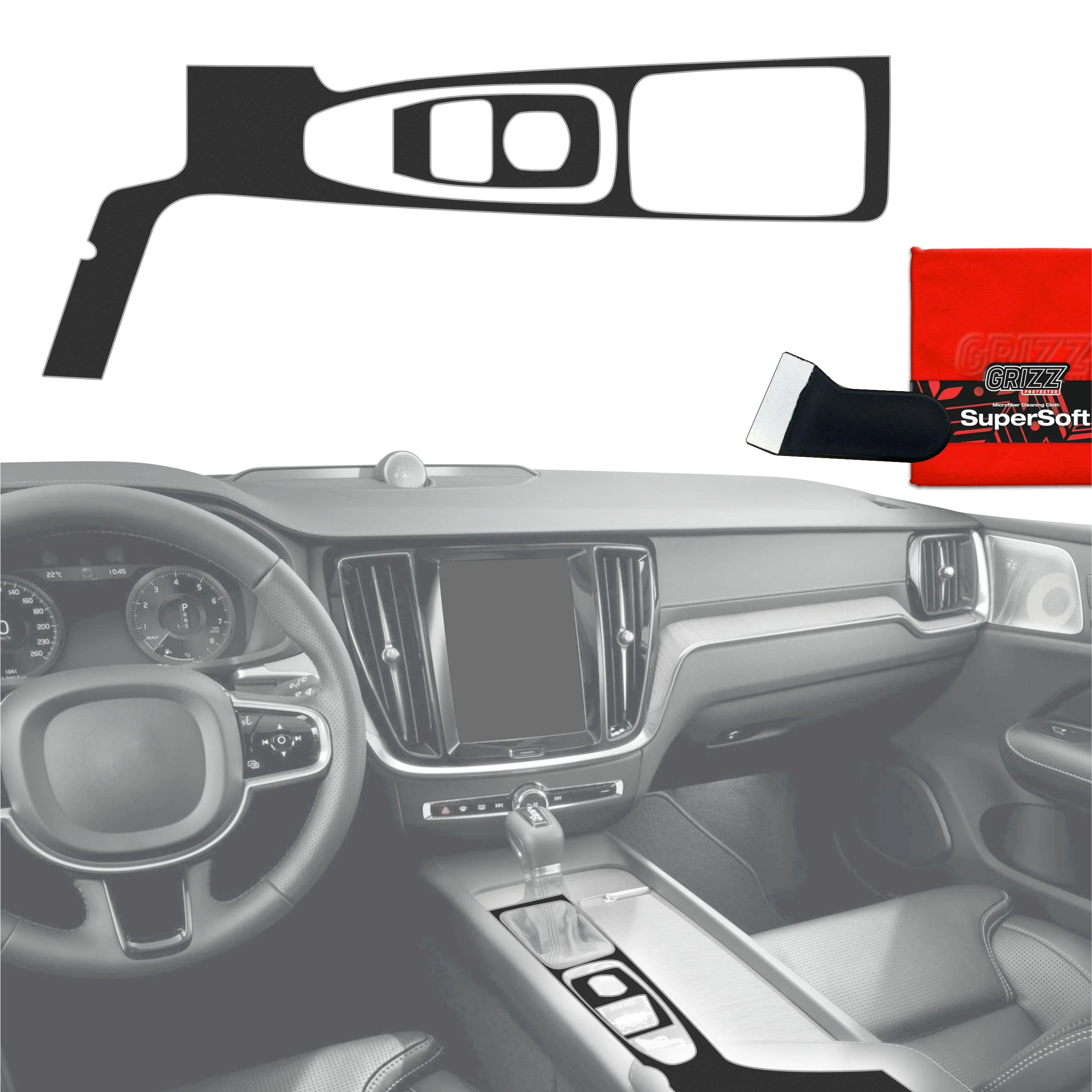 2in1 Schutzfolien Grizz Protector für Mittelkonsole - Volvo XC90 T5 Drive Mode (2015-2021) Schwarz Matt Antifingerprint