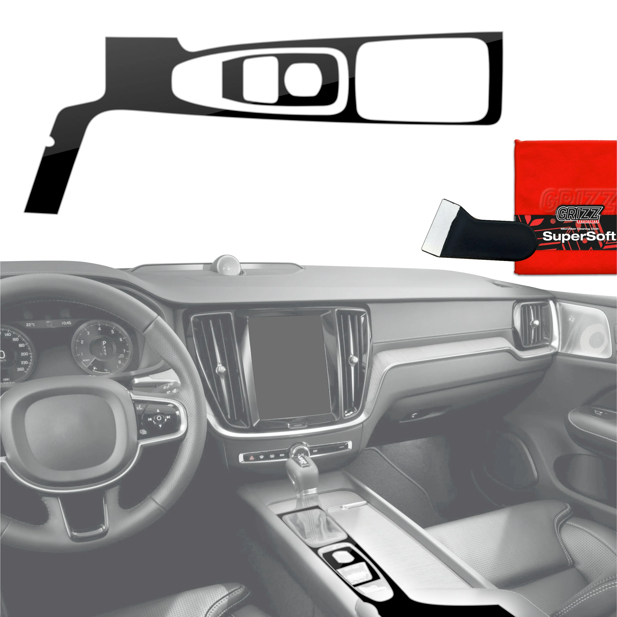 2in1 Schutzfolien Grizz Protector für Mittelkonsole - Volvo XC90 T6 Drive Mode (2014-2021) Schwarz Glanz