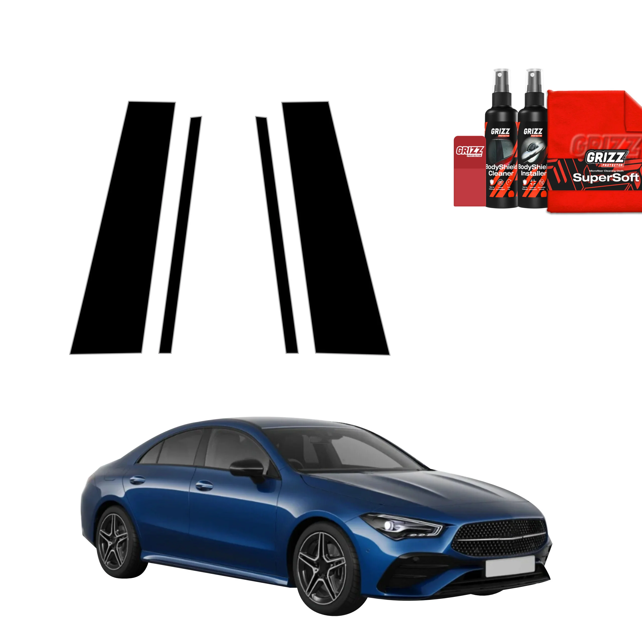 2in1 Schwarze Grizz Protector schutzfolie für B-C-Säule - Mercedes CLA 200 (2025-2026)