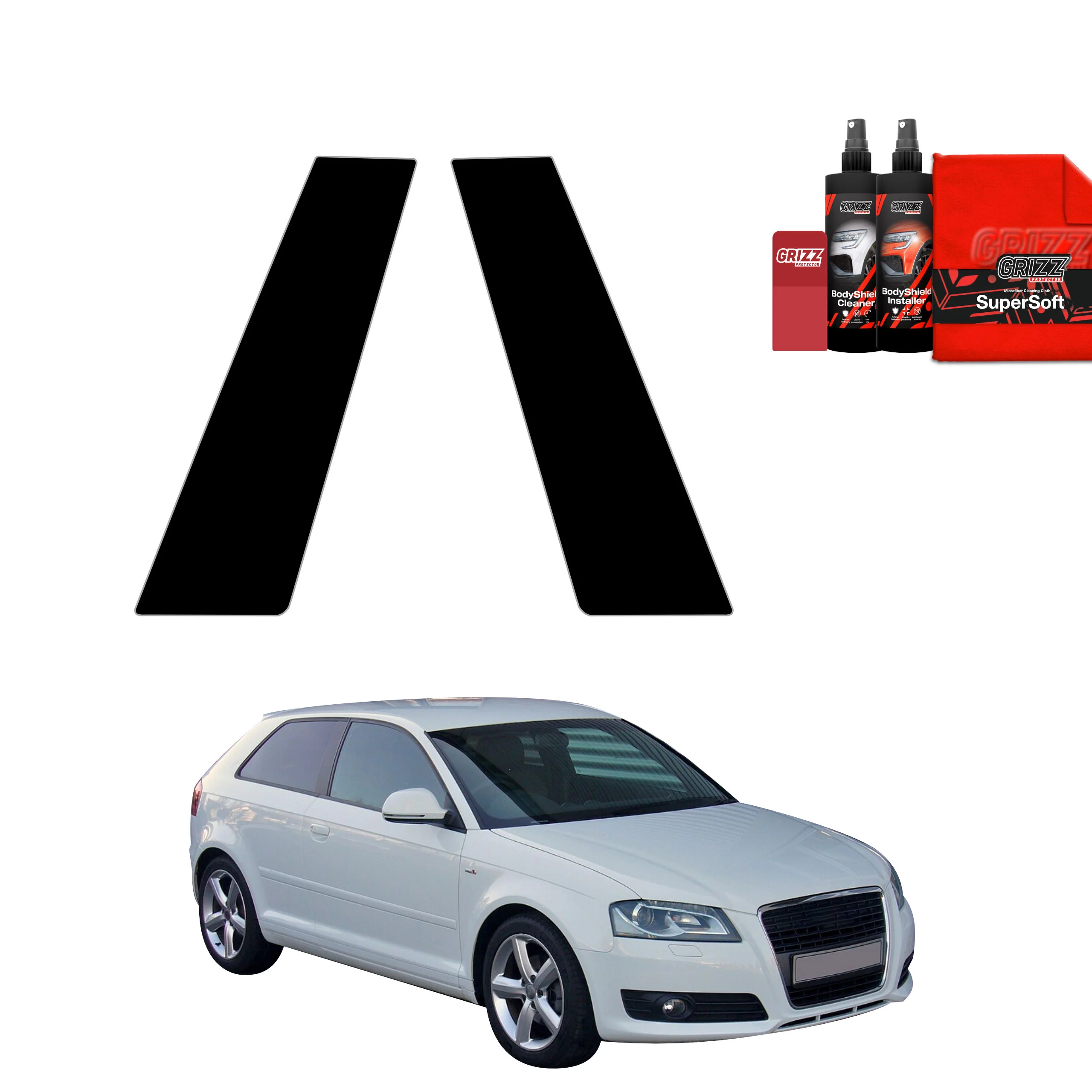 2in1 Schwarze Grizz Protector schutzfolie für B-Säule - Audi A3 8P Hatchback 3D (2003-2008)