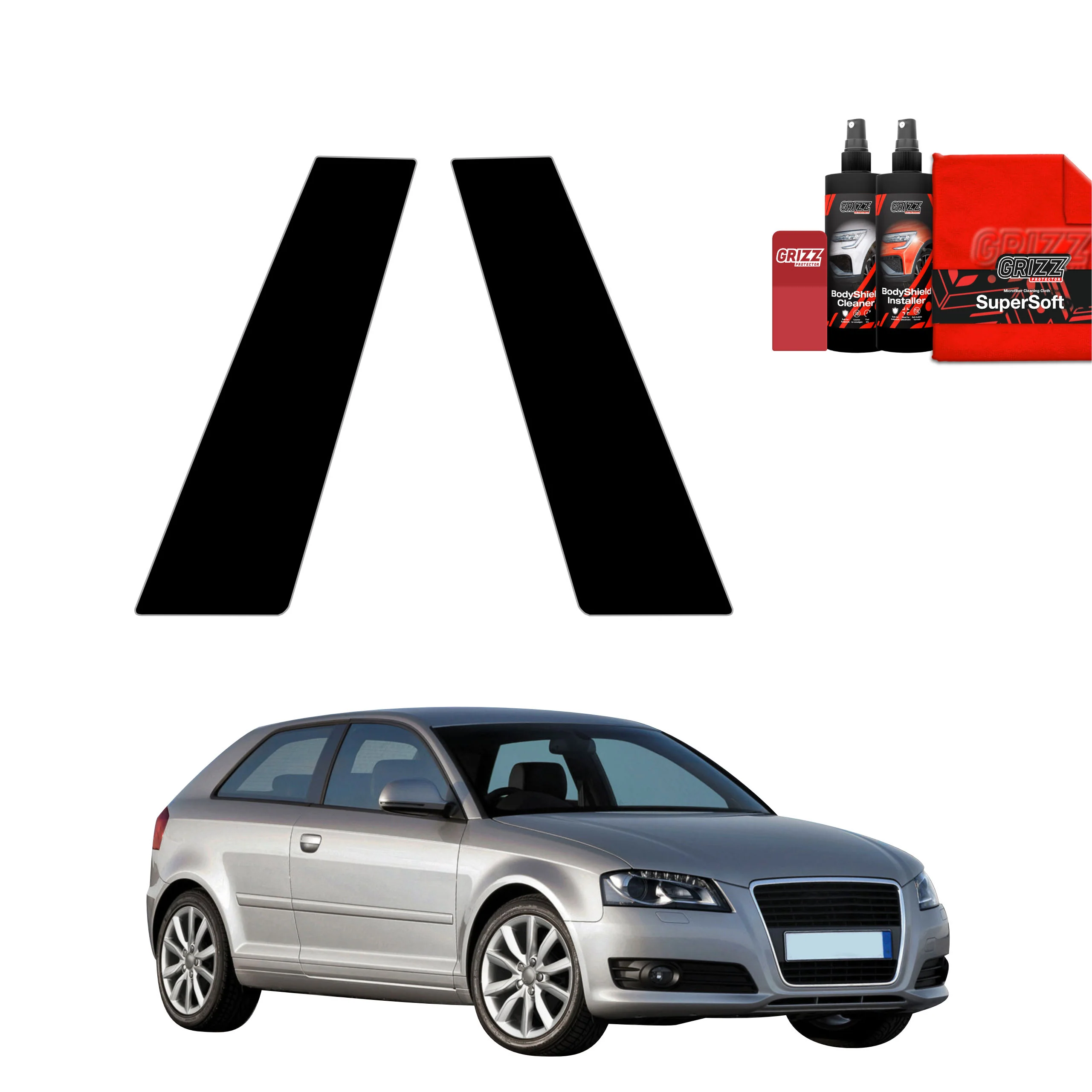 2in1 Schwarze Grizz Protector schutzfolie für B-Säule - Audi A3 8P Hatchback 3D Facelift (2008-2013)