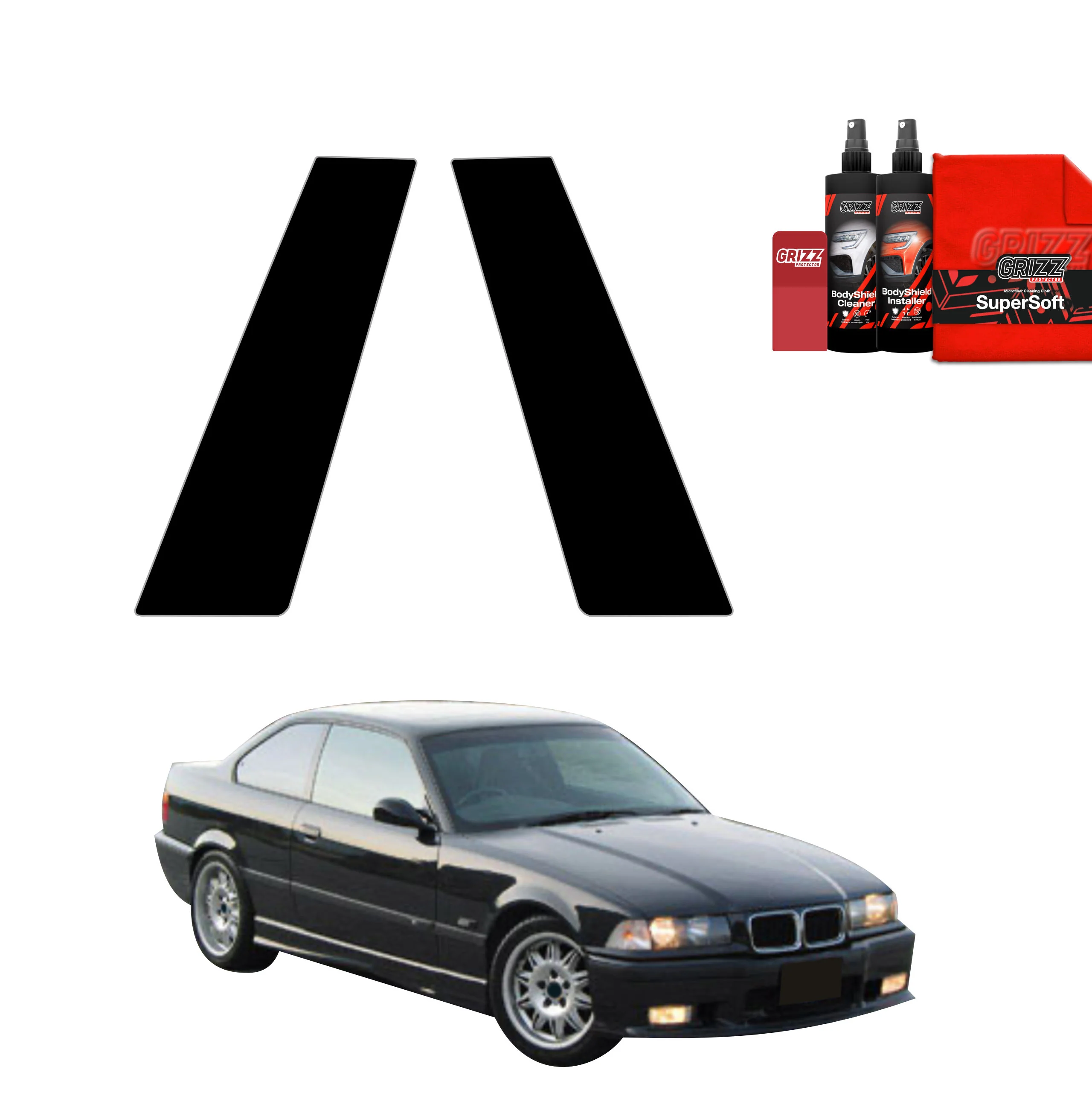 2in1 Schwarze Grizz Protector schutzfolie für B-Säule - BMW 3 E36 Coupe (1991-1999)