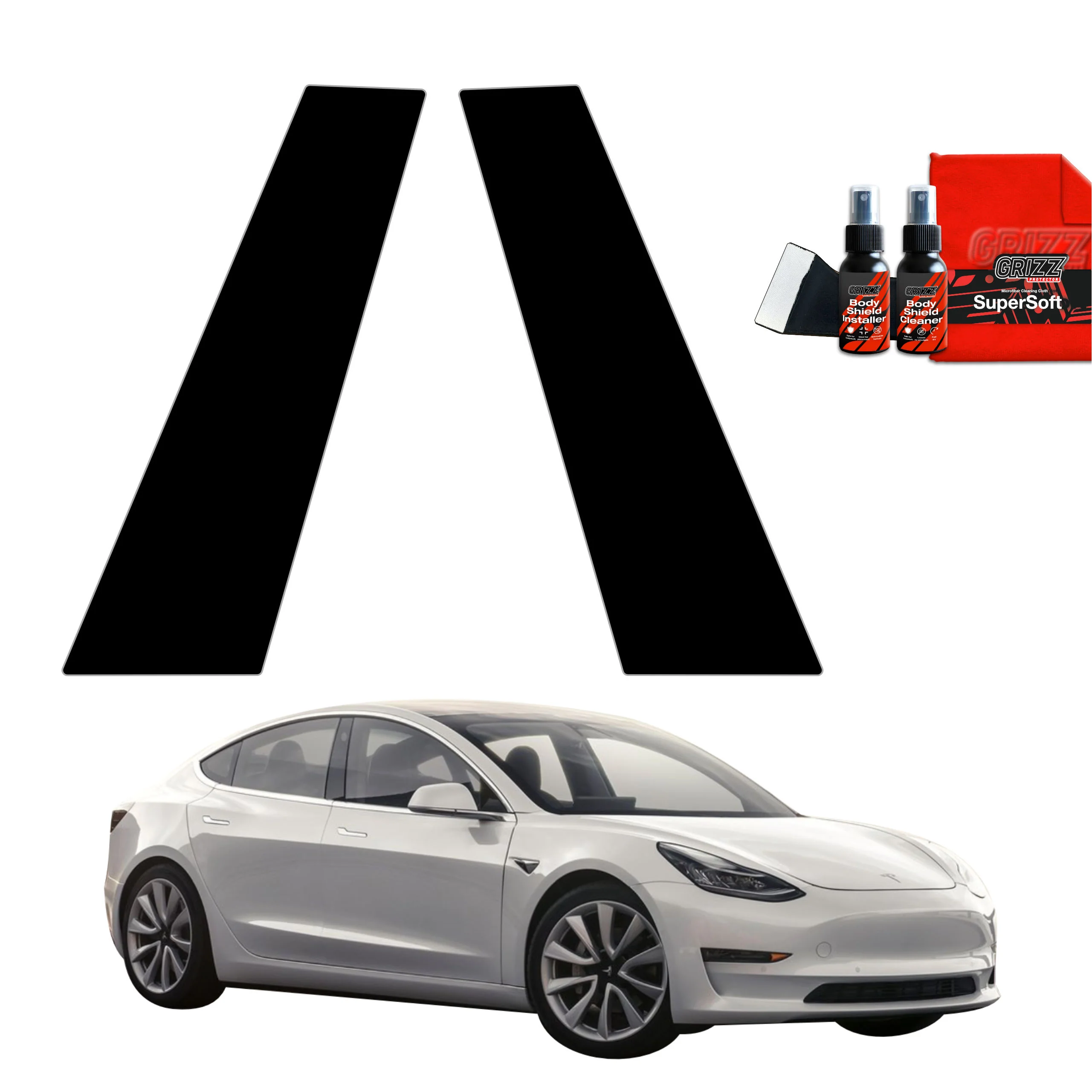 2in1 Schwarze Grizz Protector schutzfolie für B-Säule - Tesla Model 3 (2017-2020)