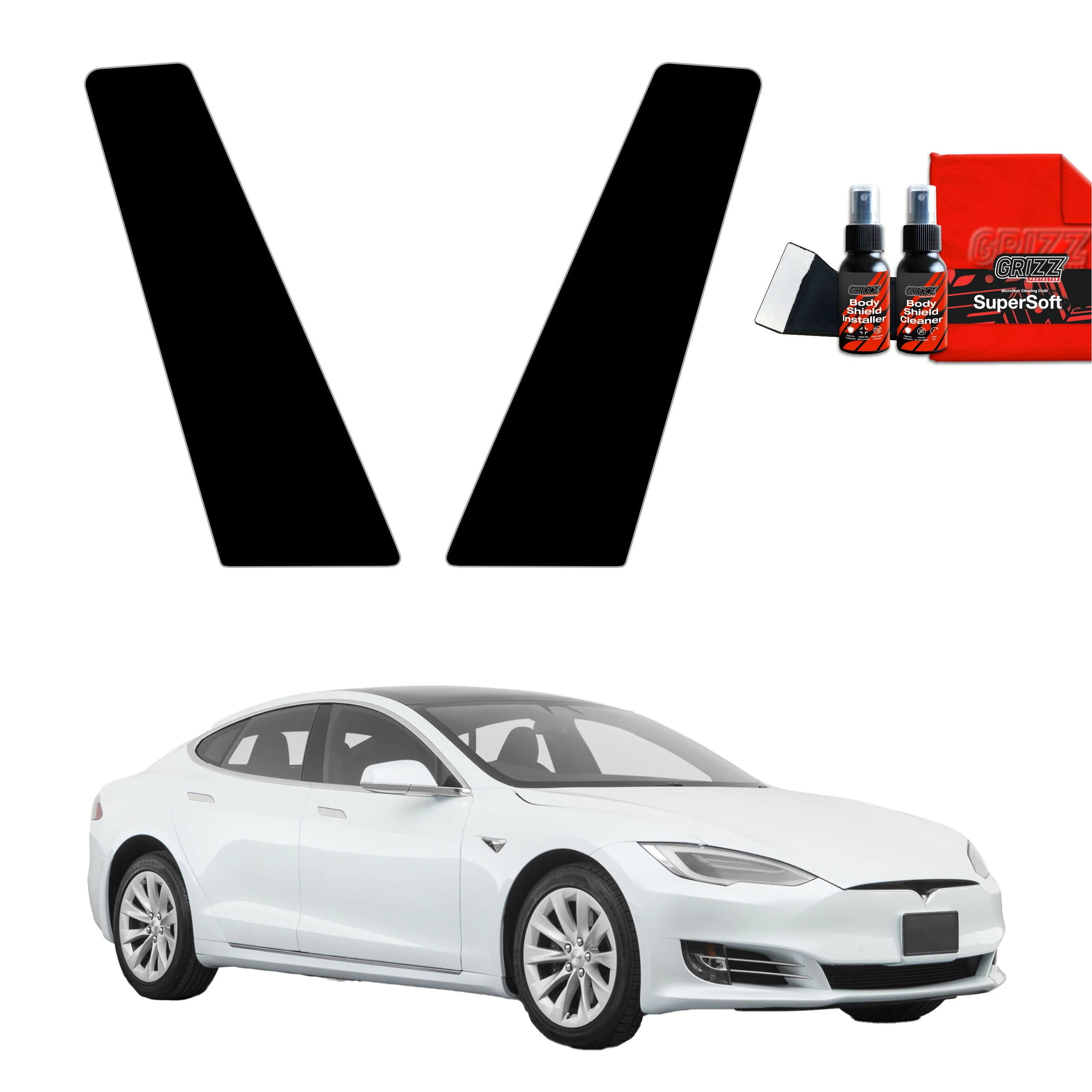 2in1 Schwarze Grizz Protector schutzfolie für B-Säule - Tesla Model S (2023-2025)